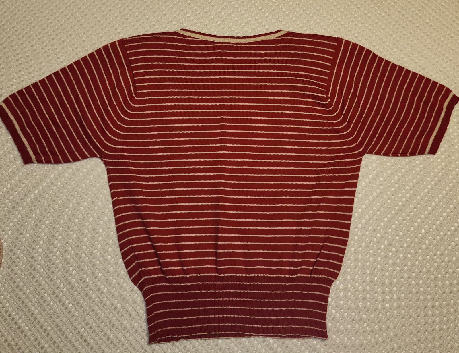 Vintage Geoffrey Beene Sportswear 100% Cotton M Knit Blouse Red White Stripe…