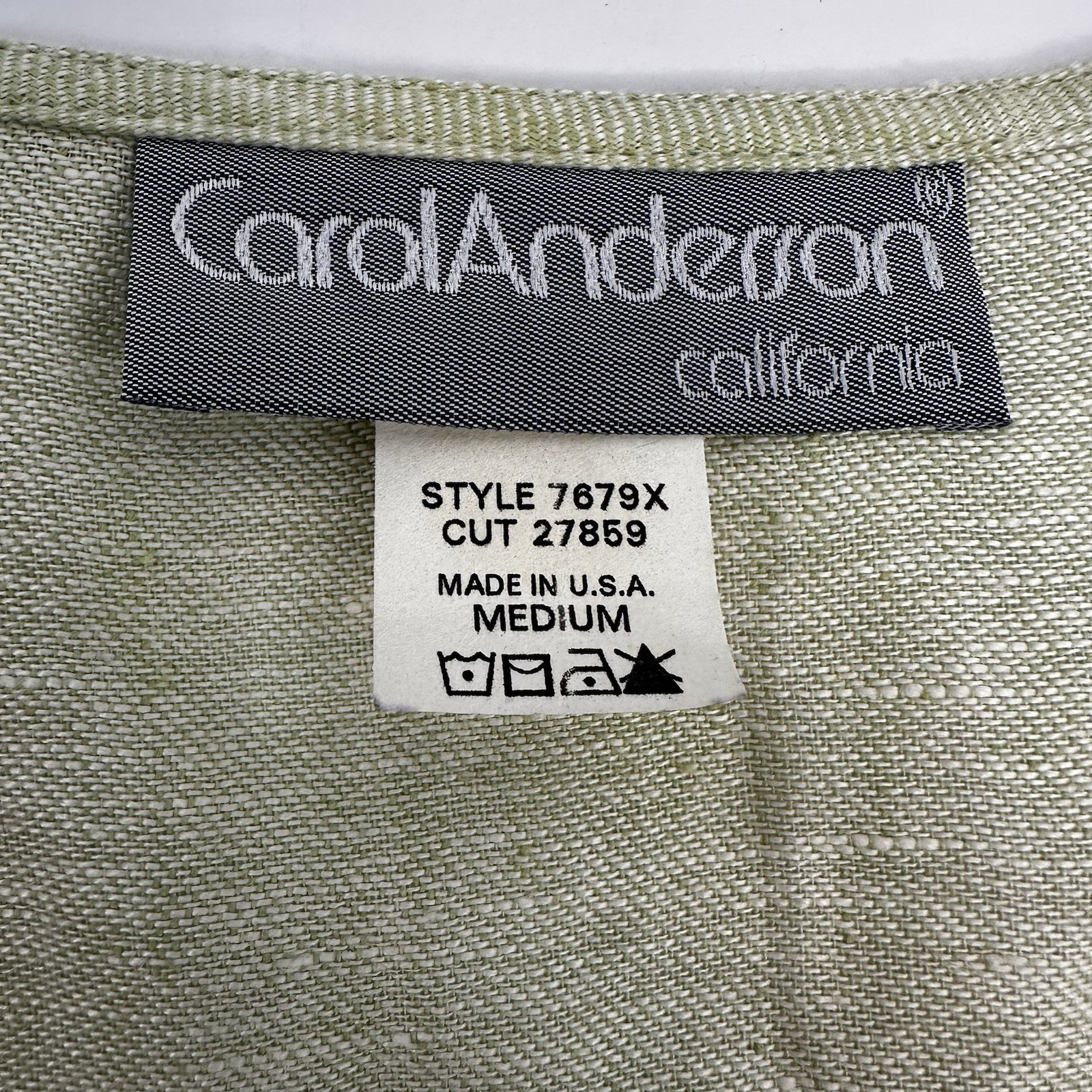 VTG CarolAnderson Linen Green Embroidered Dress USA Cottagecore Prairie M READ