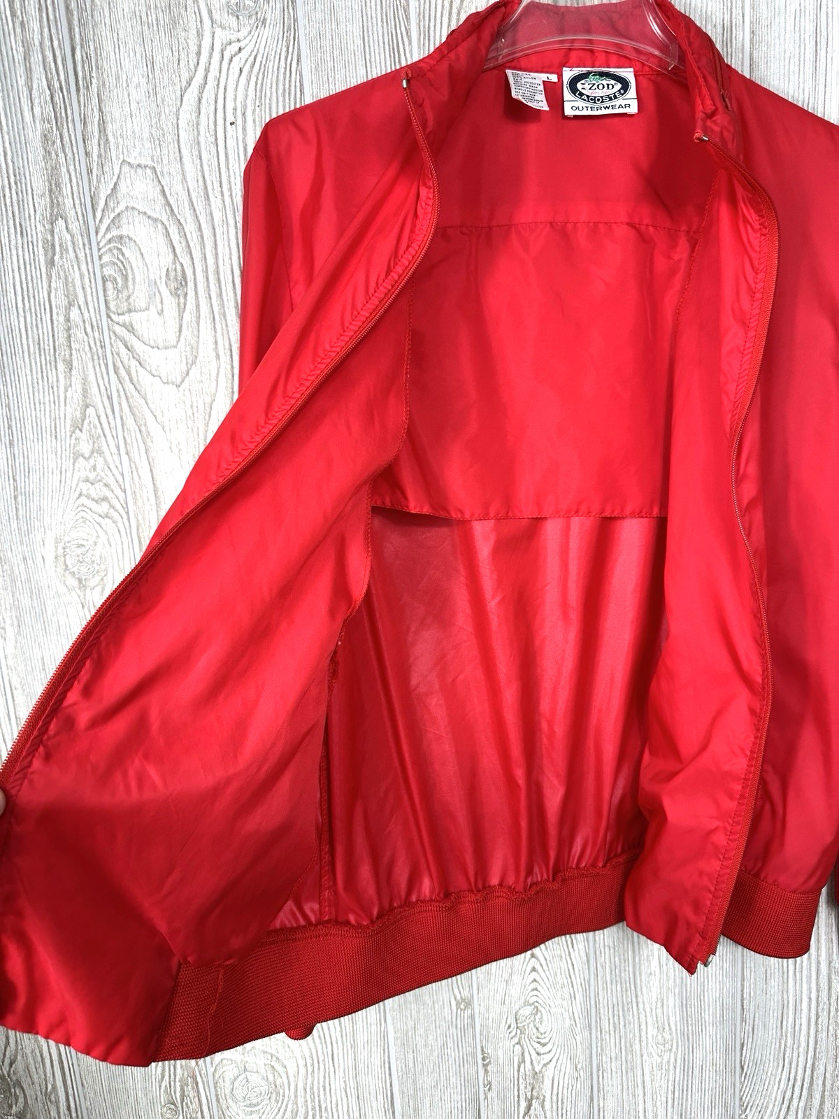 Lacoste IZOD for Her Red Windbreaker Nylon Jacket Full Zip Croc Logo Size Large