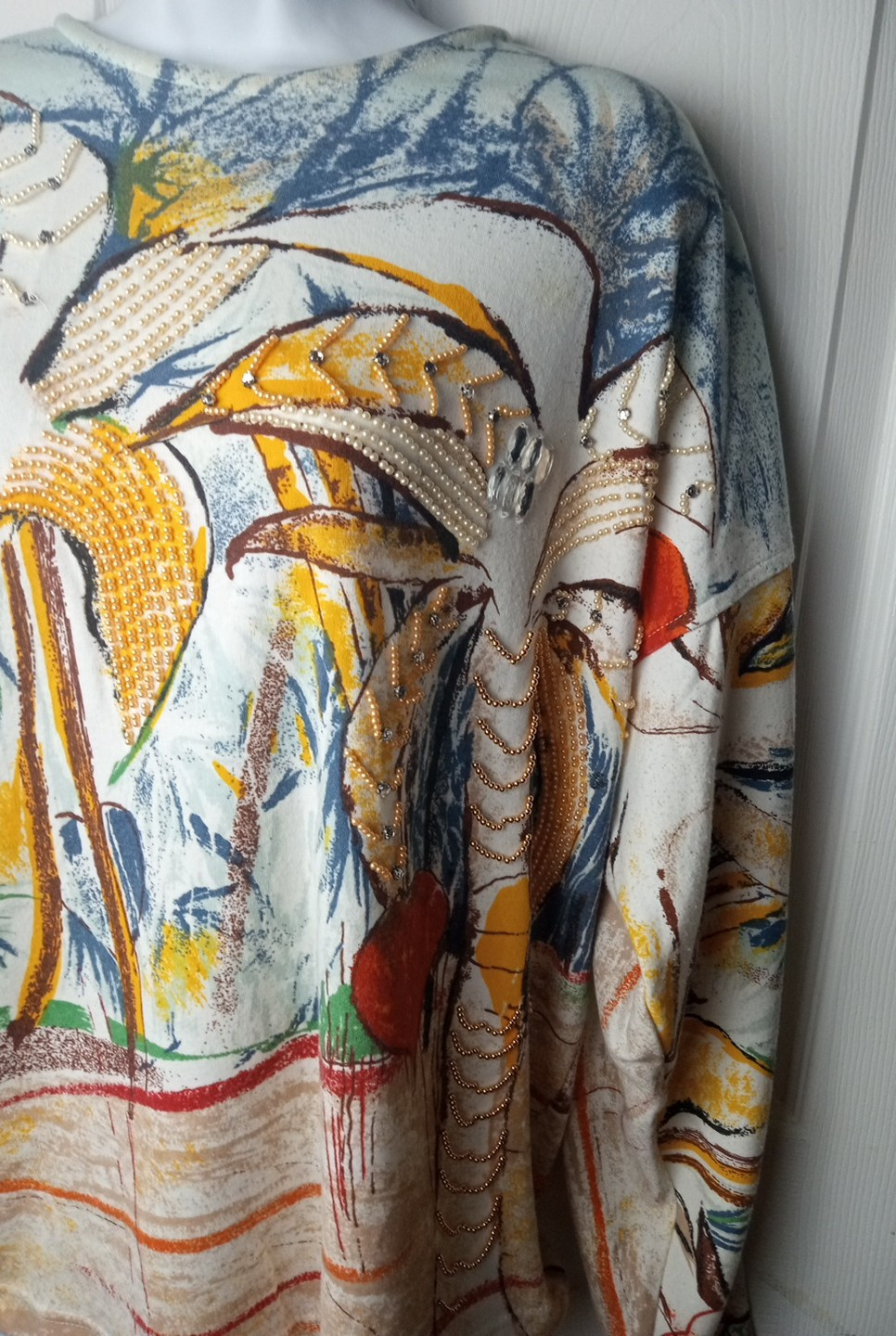Stephanie 80’s Vintage Embellished Palms Long Sleeve Women’s Sweater