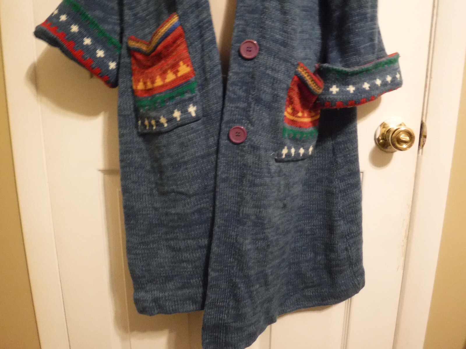 MFR Vtg 70s Jump for Charley Hippie Boho Long Hooded Sweater Jacket Size Med