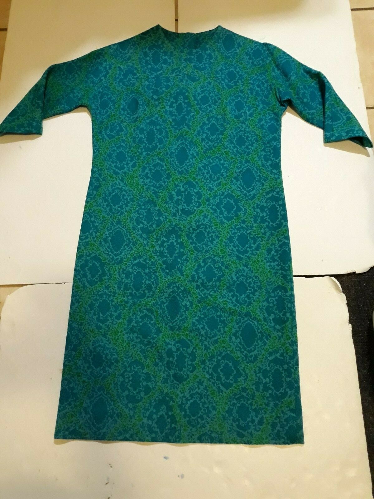 Vintage 60s Nancy Greer Green Jackie O Mod Shift Dress S/M