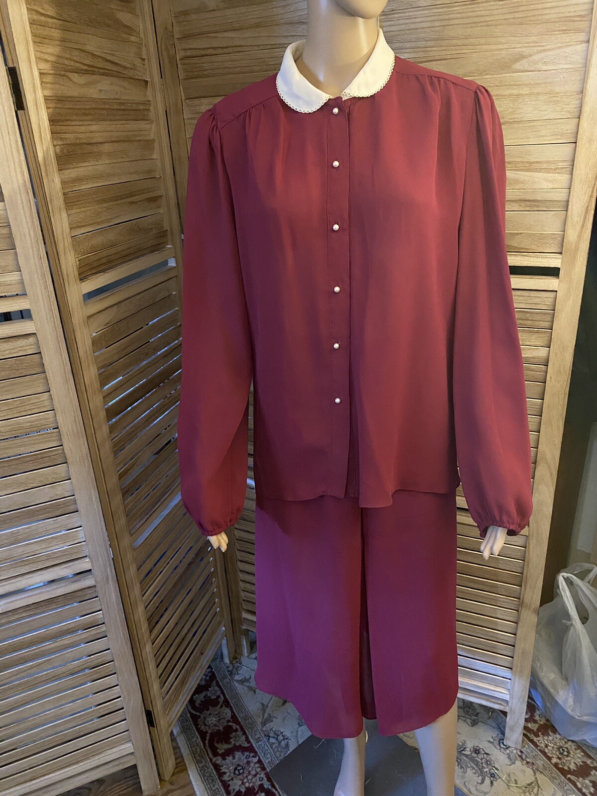 Vintage 60-70’s Size 14 Women’s Skirt & Blouse Outfit Cranberry Union Made