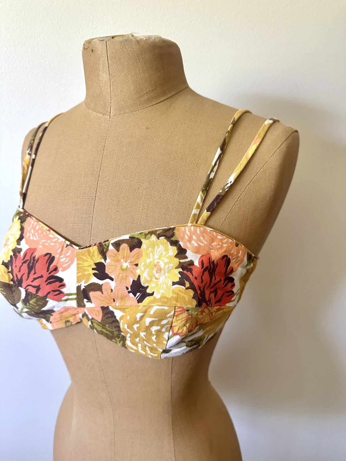 Vintage 1950-1960’s Floral Bathing Suit Top, Bullet Bra Styling