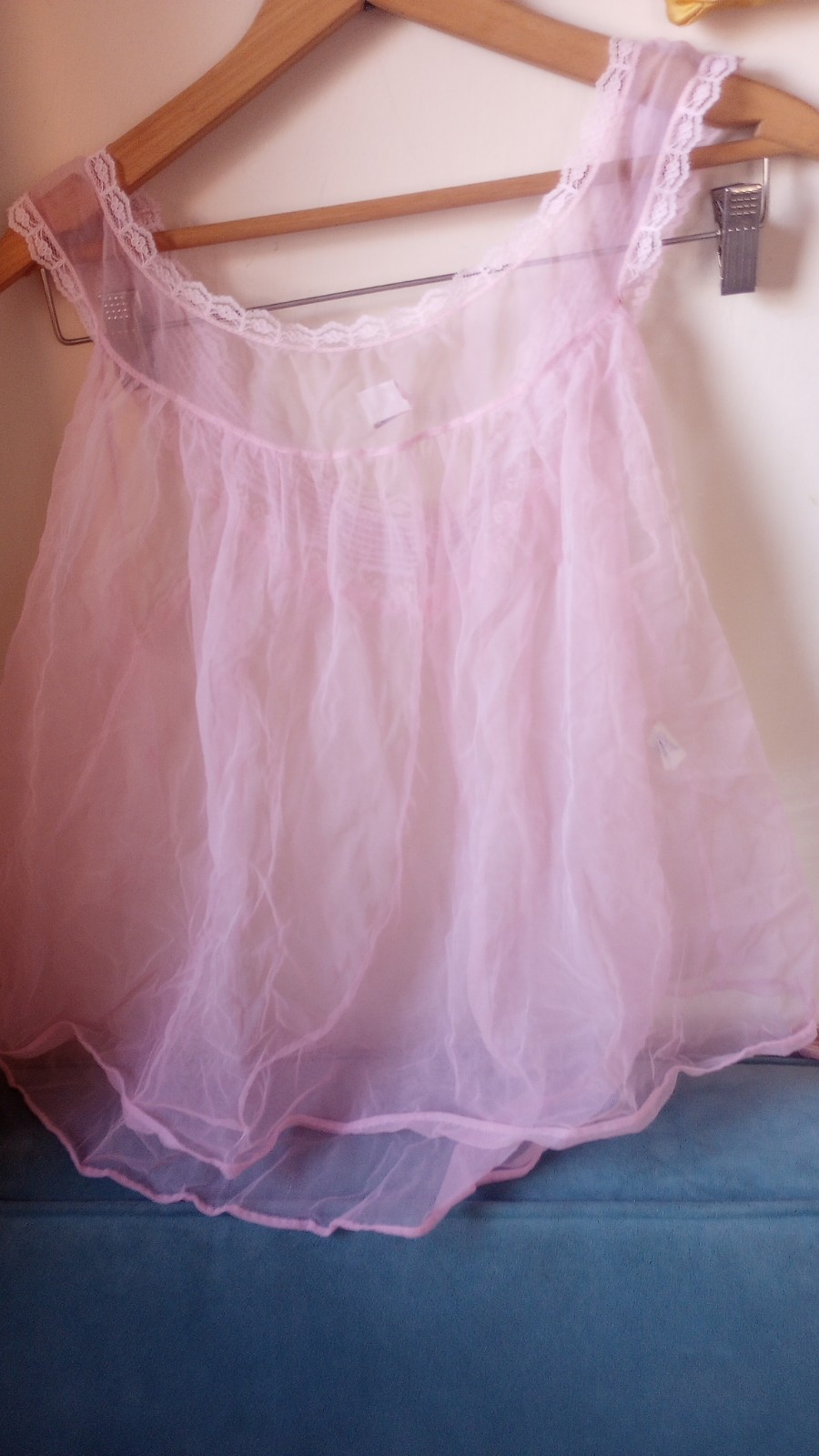 VTG 60s Glencraft USA Lingerie Sheer Babydoll Night Sexy Top Peignoir pink L **