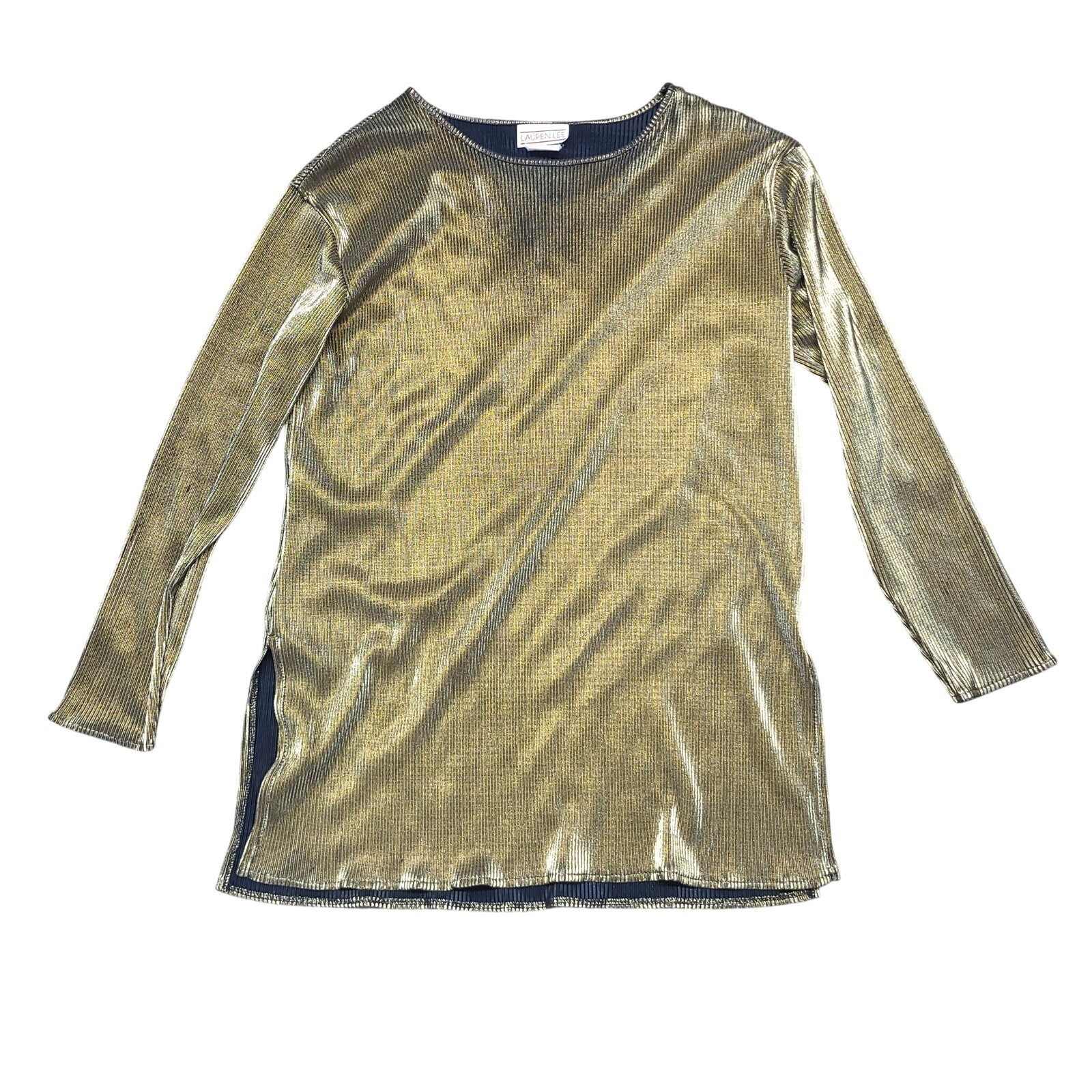 Vintage Lauren Lee Womans Long Sleeve Top Gold Black Size Small Made In USA