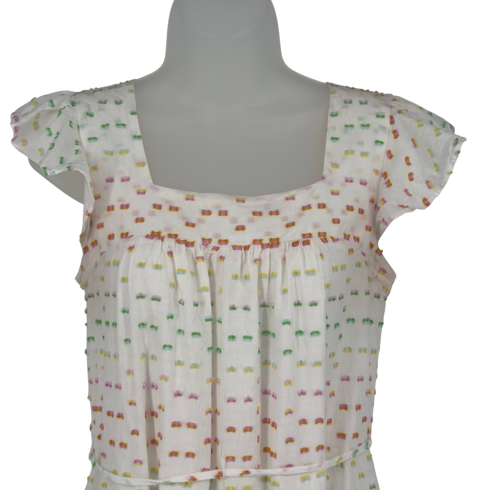 Draper James RSVP White Clip Dot Midi Dress XS Rainbow Tiered Cottagecore