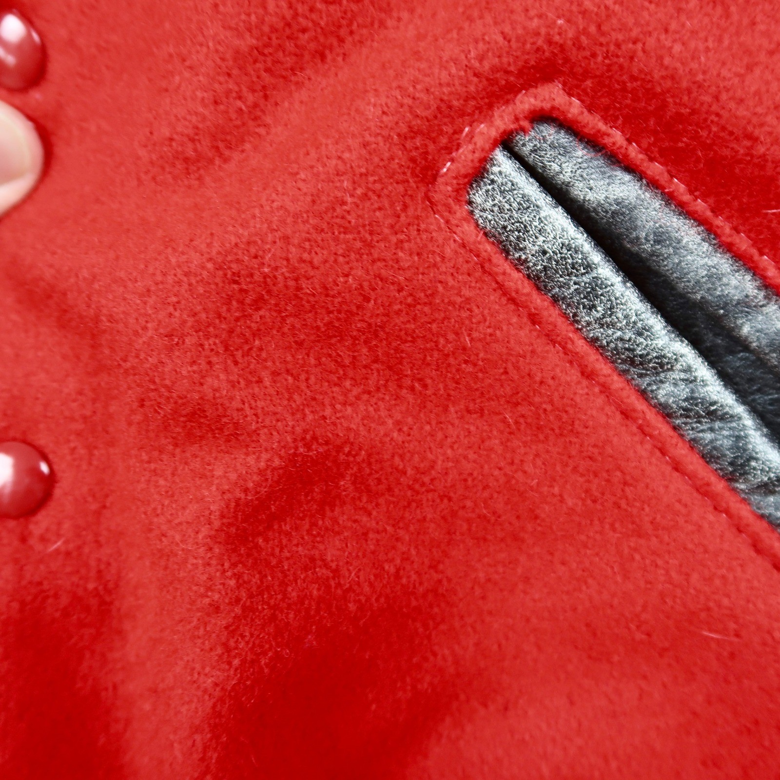 Vintage 90s Varsity Jacket Red Wool Trailers on Tape Hollywood USA Kim Small S