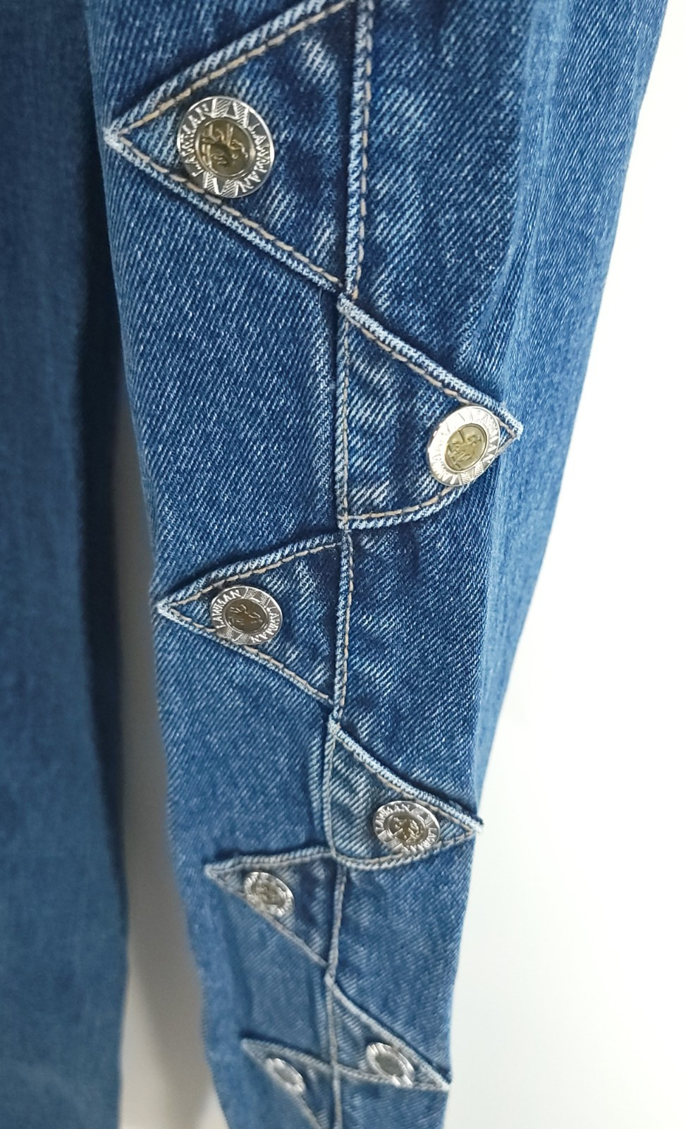 Vtg Lawman Western Jeans Junior’s 15 Blue Denim Distressed Faded Embellished