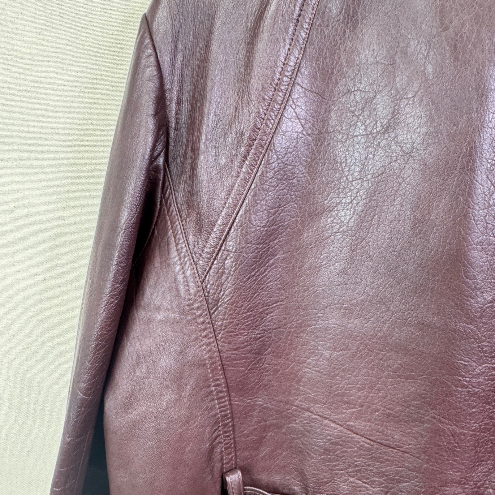 New England Sportswear Leather Jacket Burgundy Brown Vintage 70s Belted Coat USA