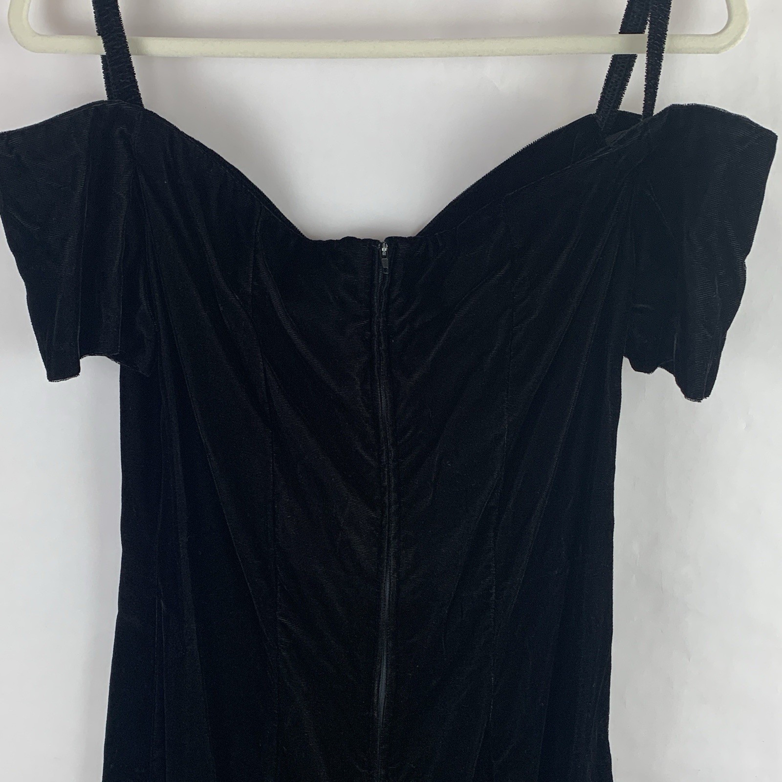 Vtg 80s Black Velvet Mini Dress Whimsigoth Sweetheart Neck Off The Shoulder