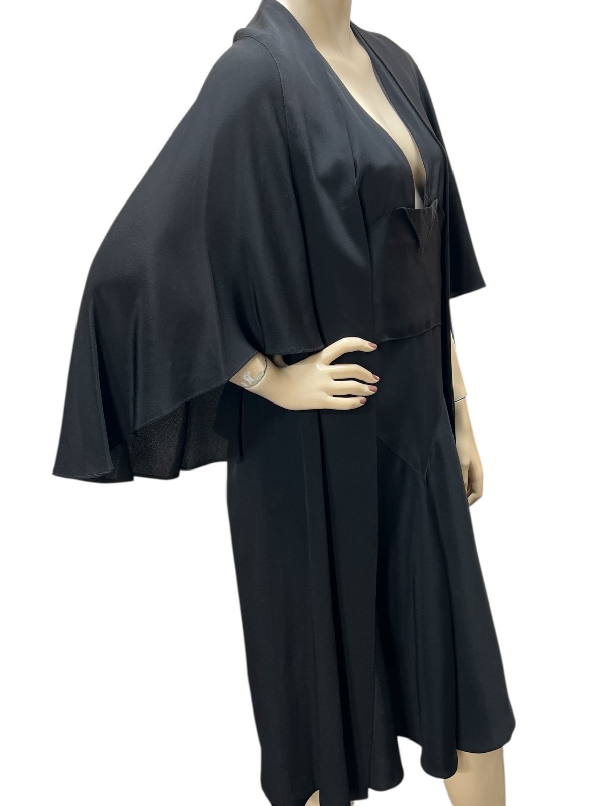 FABULOUS Vtg 20s 2 Pc Dress + Cape Sz S-M Black Rayon Chemise + Long Jacket EUC