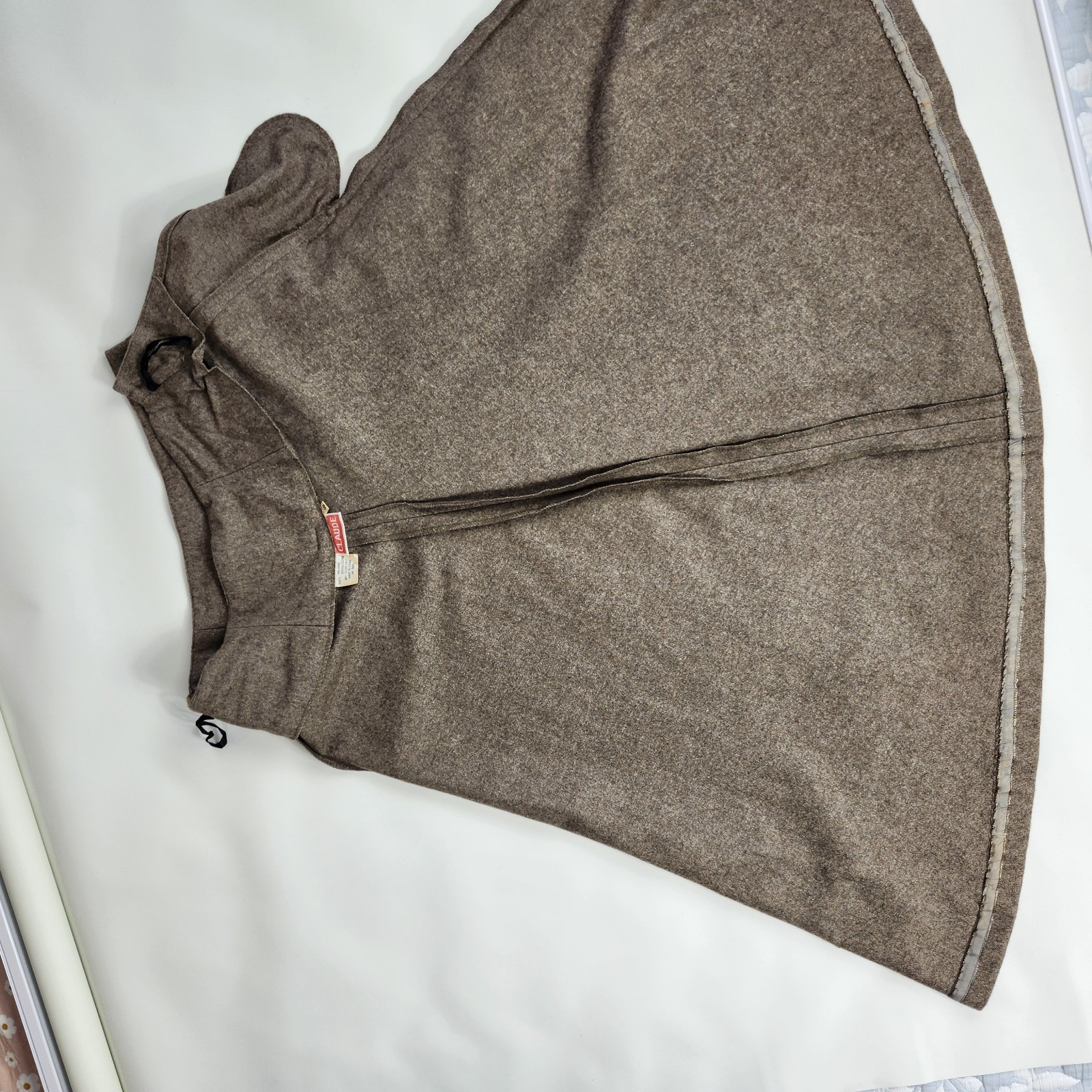 Vintage 70s 80s Wool Blend A-Line Midi Skirt Brown Heather Academic Tweed”