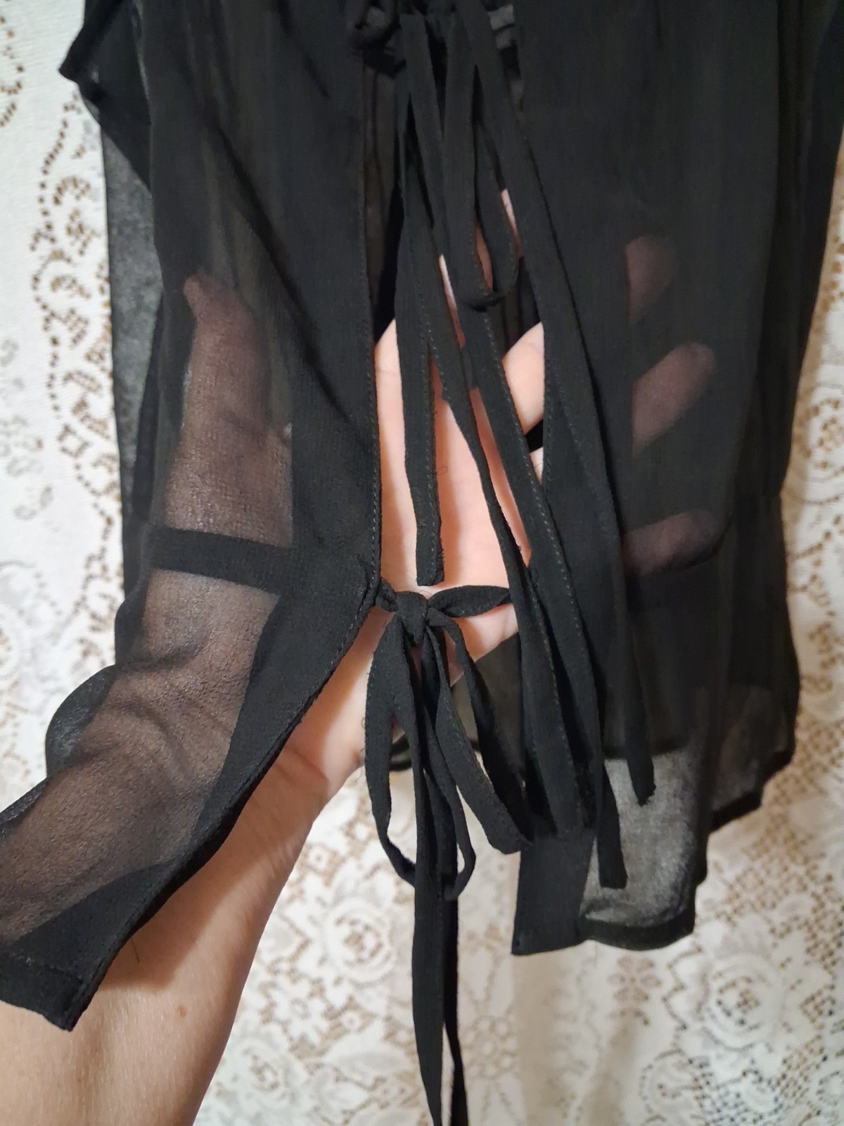 1990’s Vintage Whimsygoth sheer open back blouse with back ties. Size Large.
