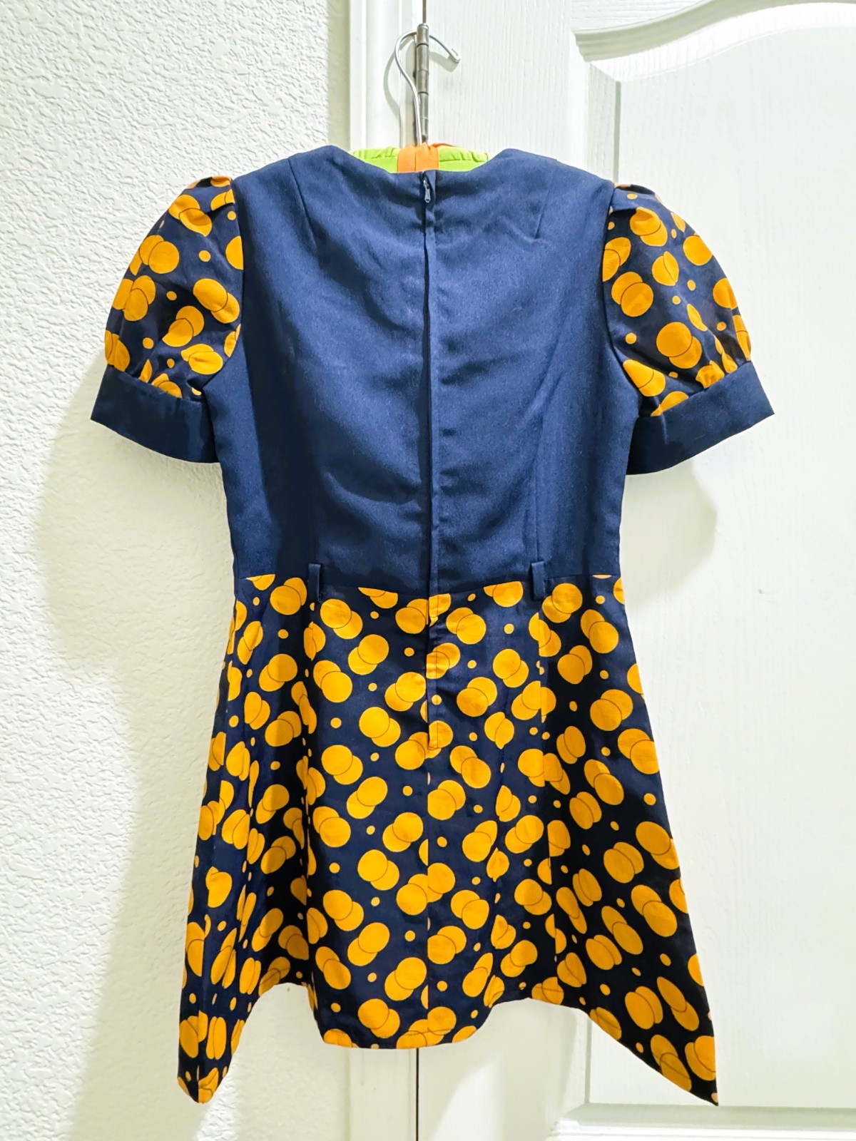 Vintage 1960s Puff Sleeve Navy Blue and Orange Micro Mini Dress Size Small S