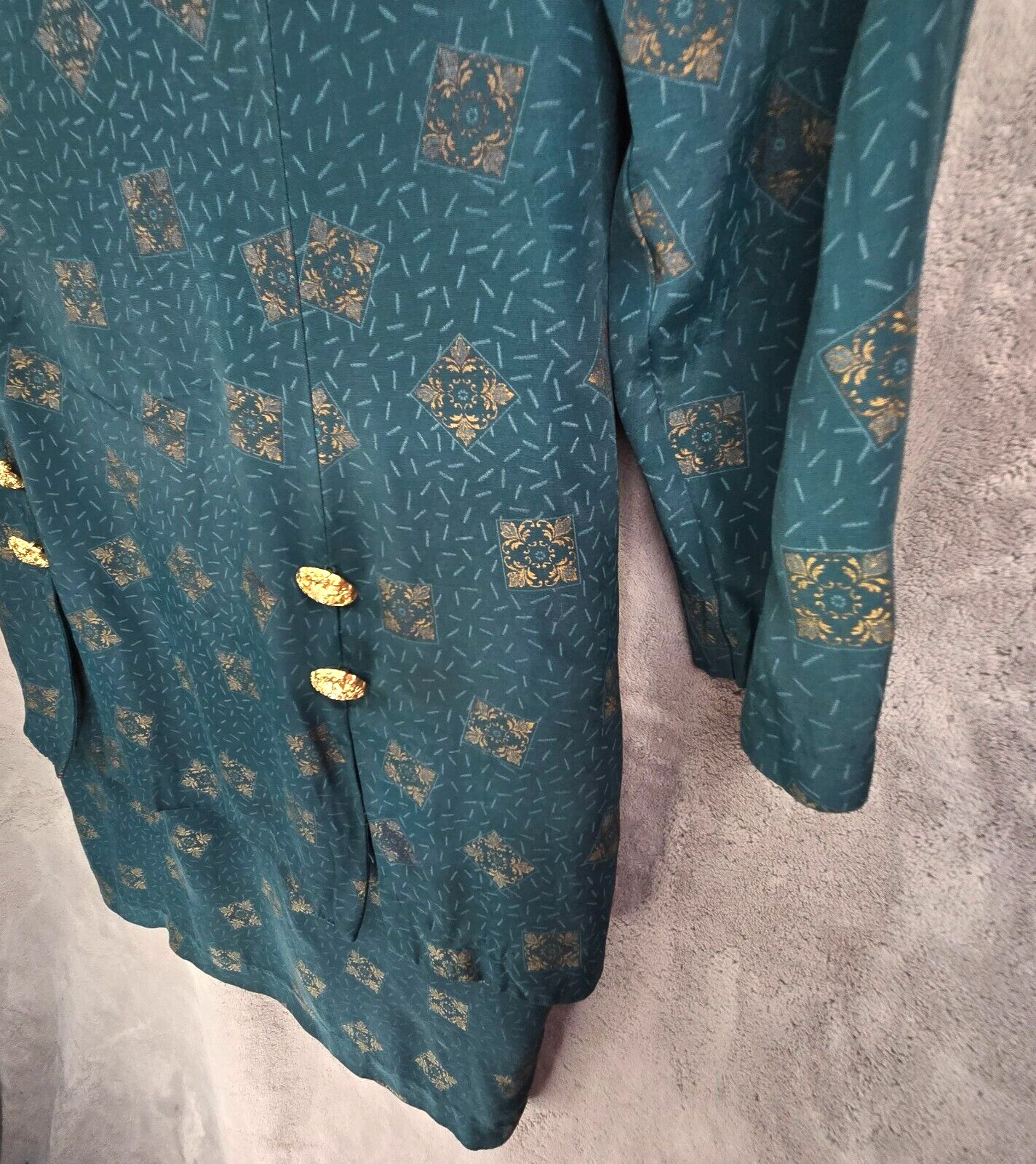 Vintage Michael B Ltd 80s Suit Dress Womens 10 Green Gold Buttons Shoulder Pads