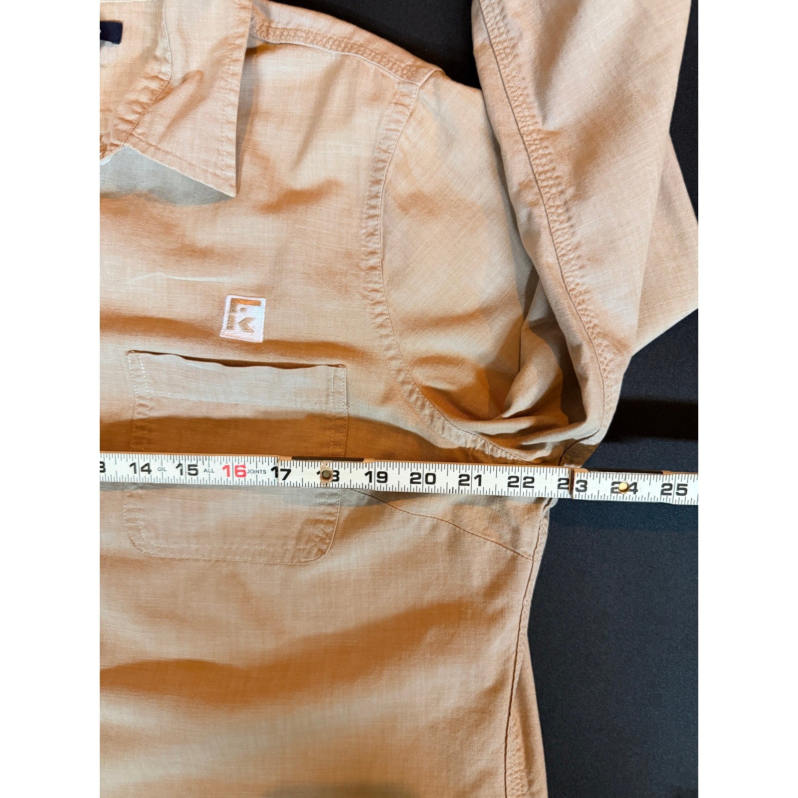 Lands End Womans Tan Cotton Button Down Shirt Long Sleeve L 14-16 Preppy Neutral