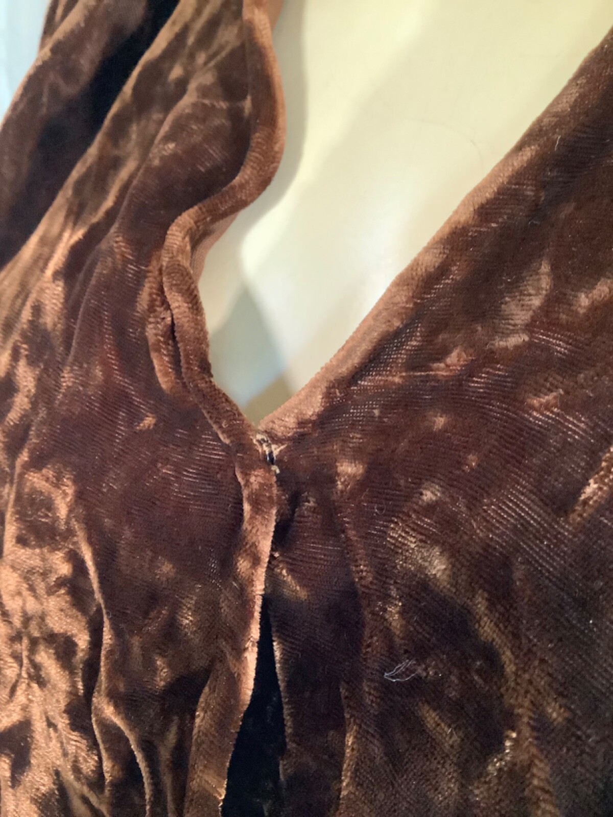 Art Deco vintage 30s draped 2 piece Dress peplum Top skirt Crushed velvet Brown