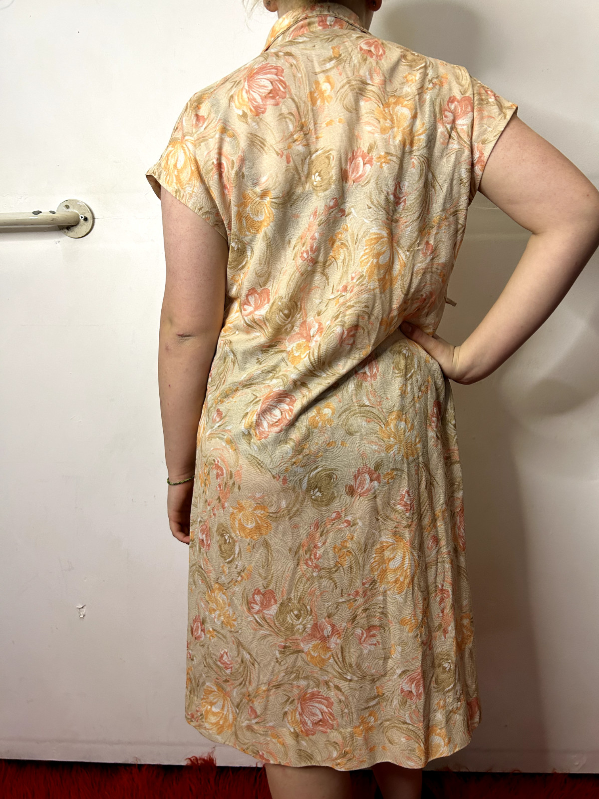 Vintage Australian 1970s Doratex Floral Shirtdress Button Down Pink Orange AU 14