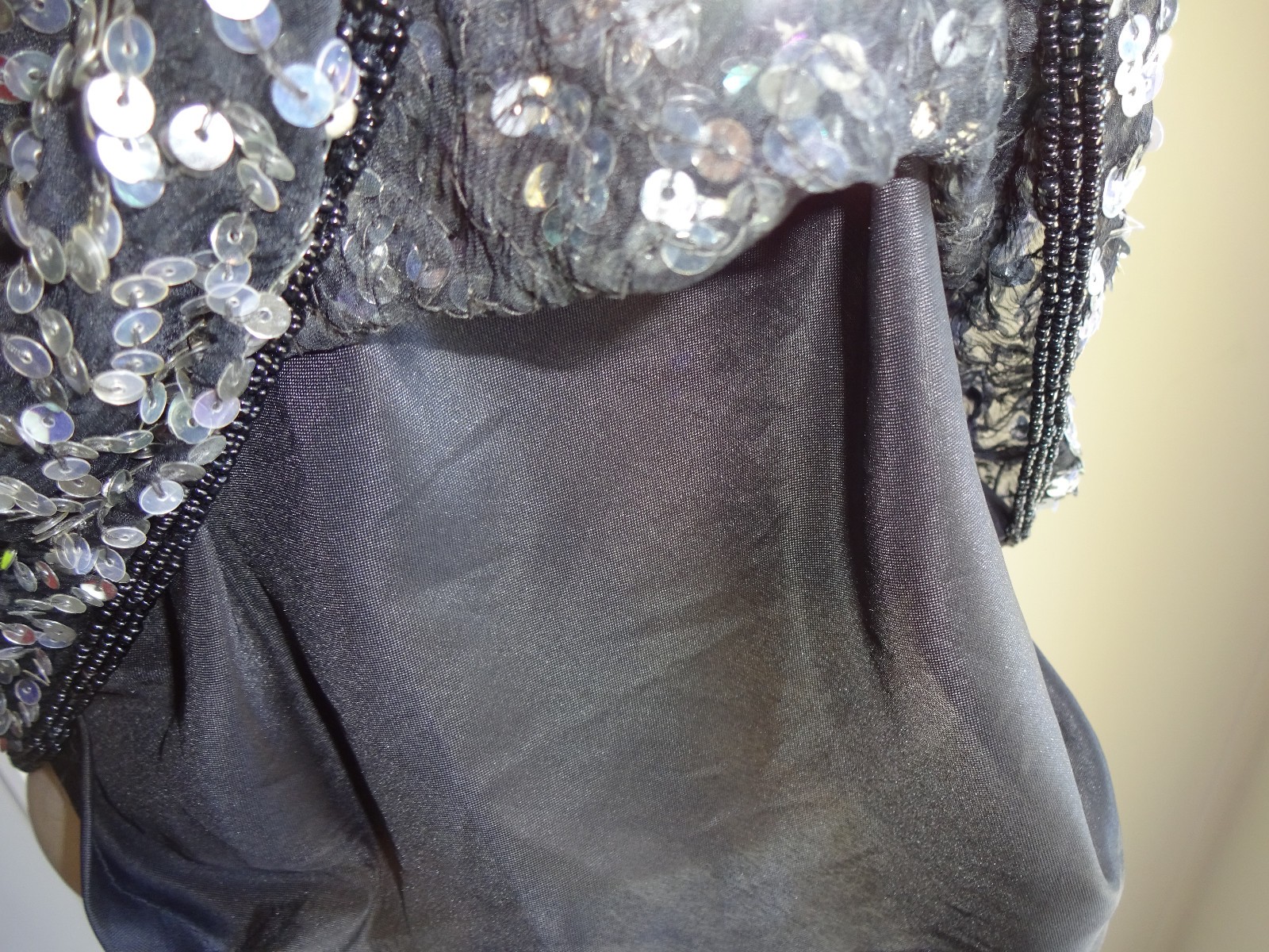 Womens Vintage 1980s 1990s Stenay Black Beaded Sequin Silk Tank Top Shirt M