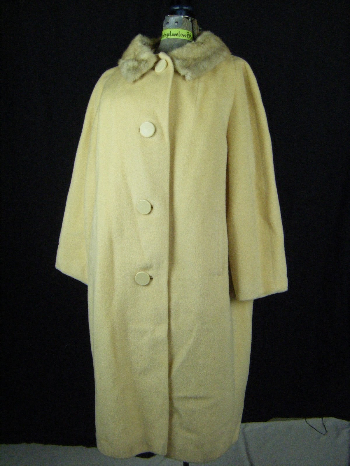 FORSTMANN Vtg 60-70s Ivory Cashmere Wool Coat w/Mink Collar-Bust 47/L