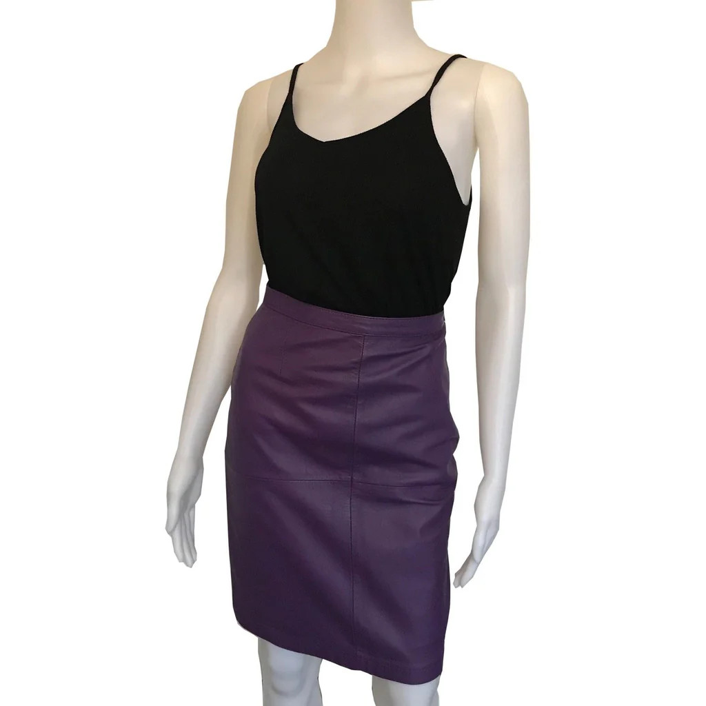 Vintage 80s Purple Leather Pencil Skirt Women’s XS Rocker