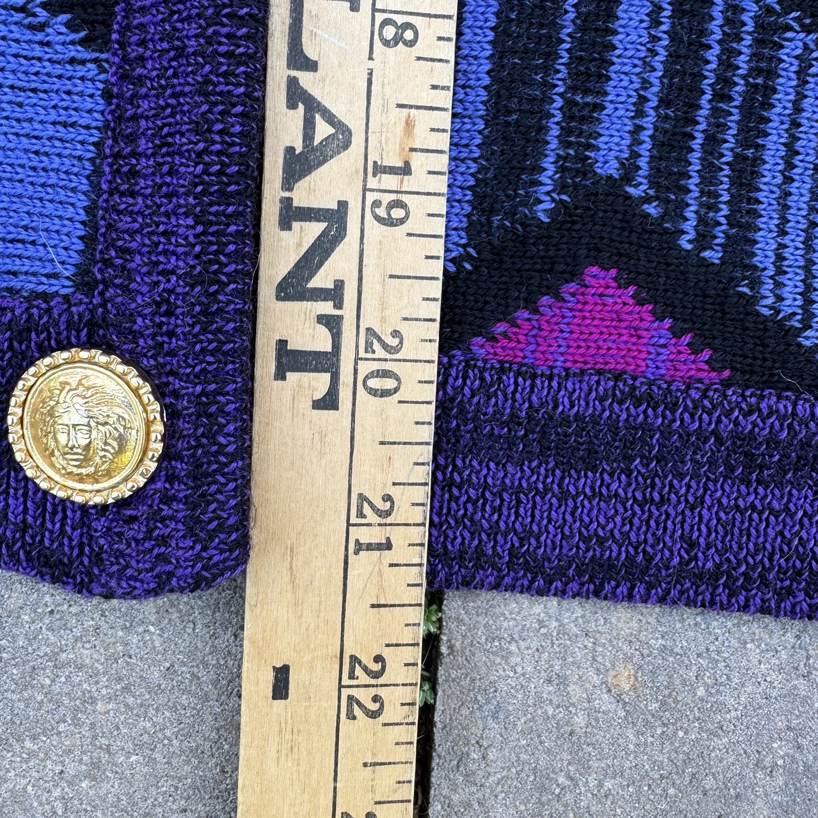 VTG 90s Gianni Versace Virgin Wool Cardigan Sweater Colorful Gold Buttons S READ