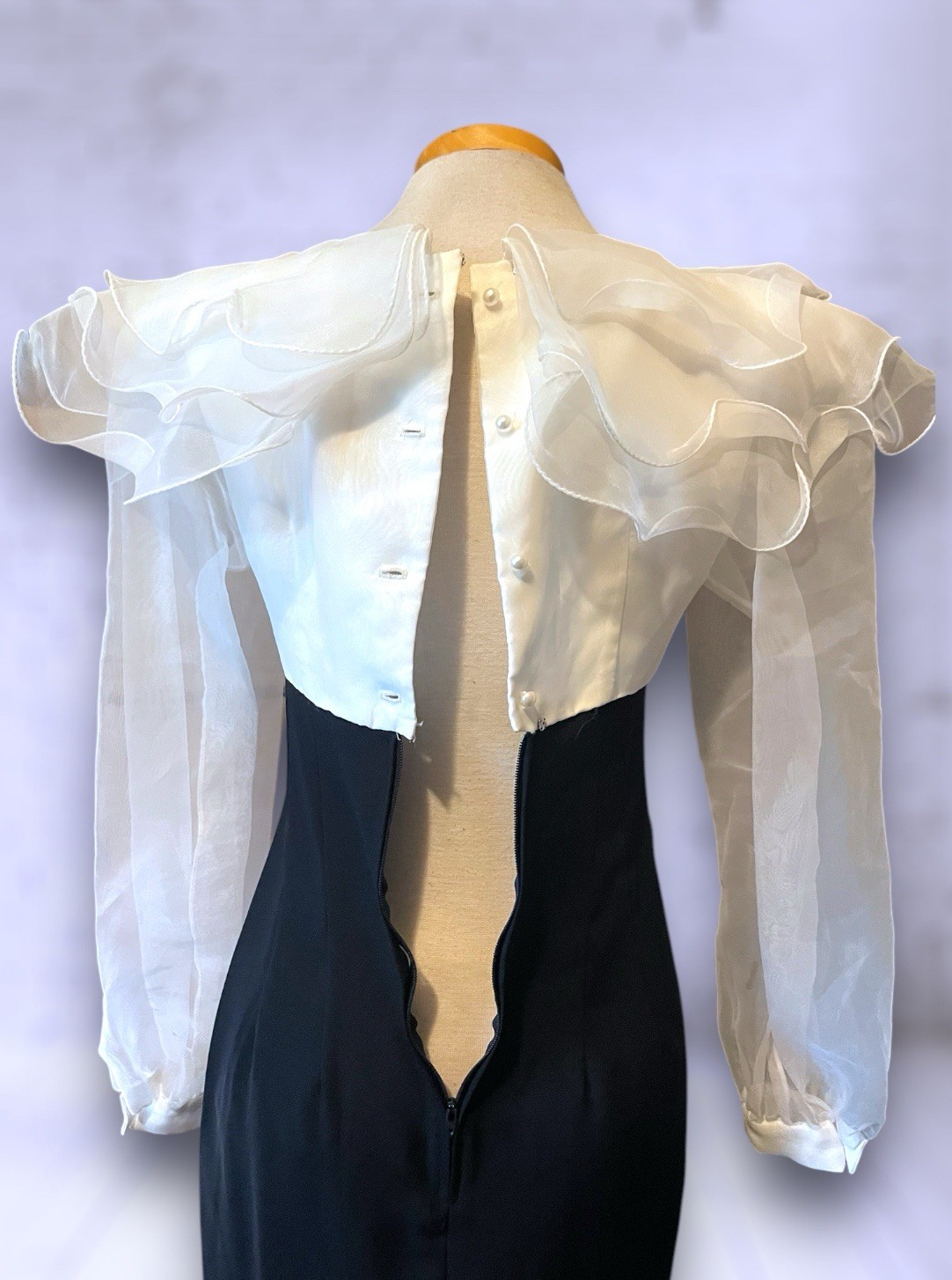 1980’s Black & White Fluffy Bust Long Sleeve Short Pencil Dress Bette Midler