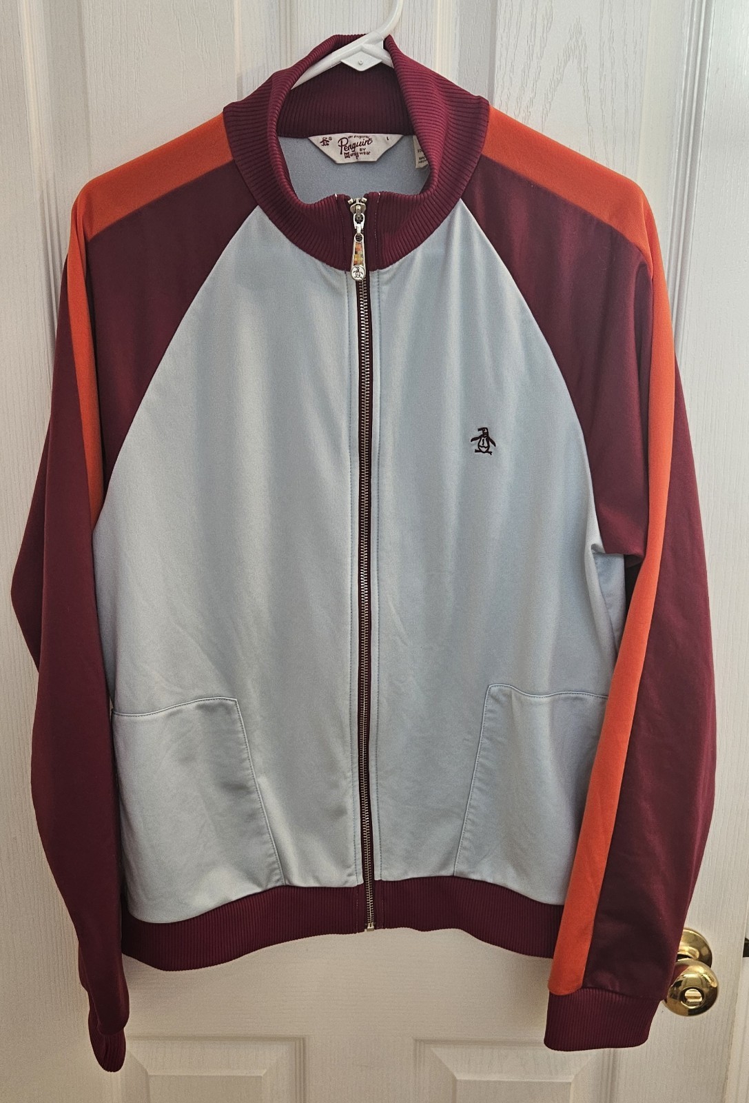 Original PENGUIN By Munsingwear JACKET Full Zip Orange, Red, Pale Blue Large