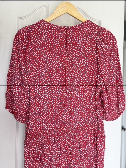 Vintage Jane Schaffhausen Belle France Rayon Dress Red Floral Ruffle Size 8 USA