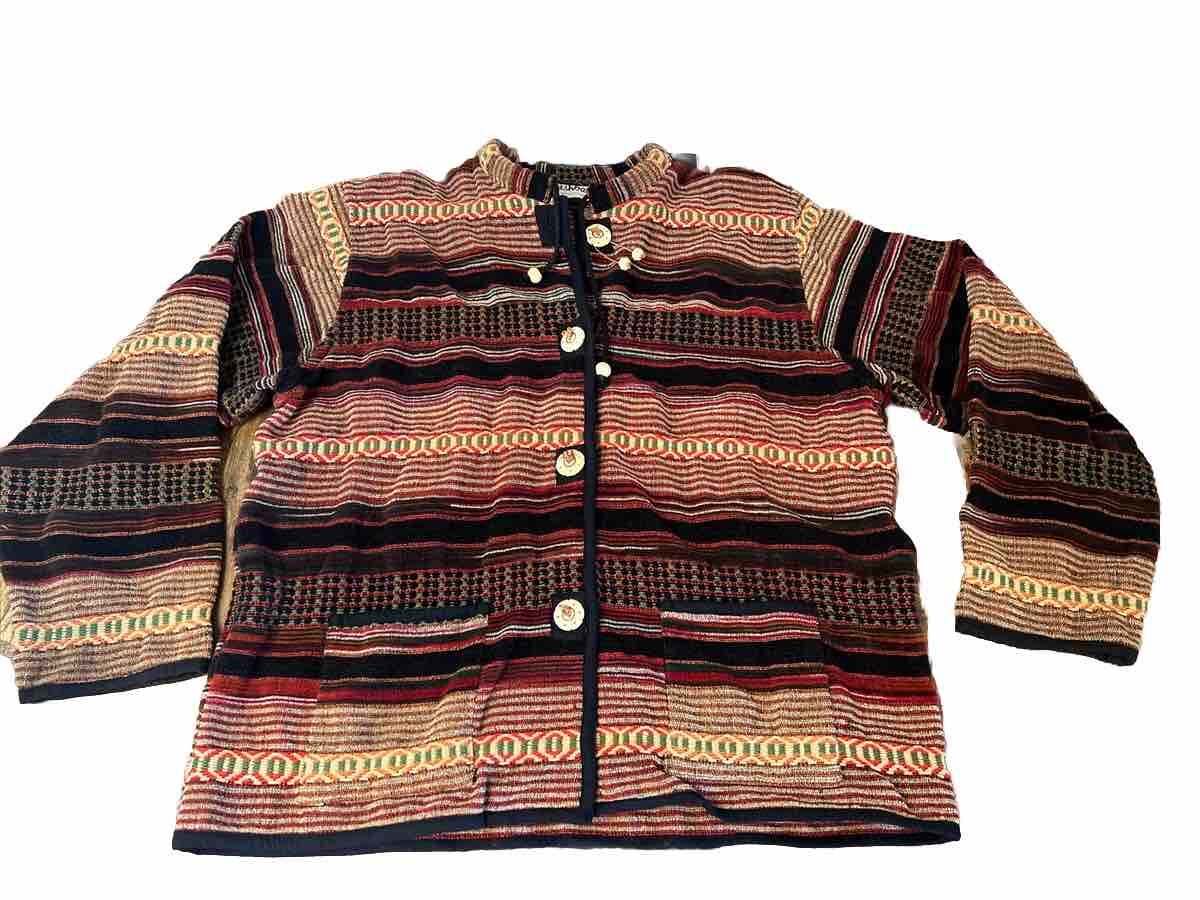 VTG 90s Flashback Cotton Aztec Boho Button Sweater Jacket Size XL Womens