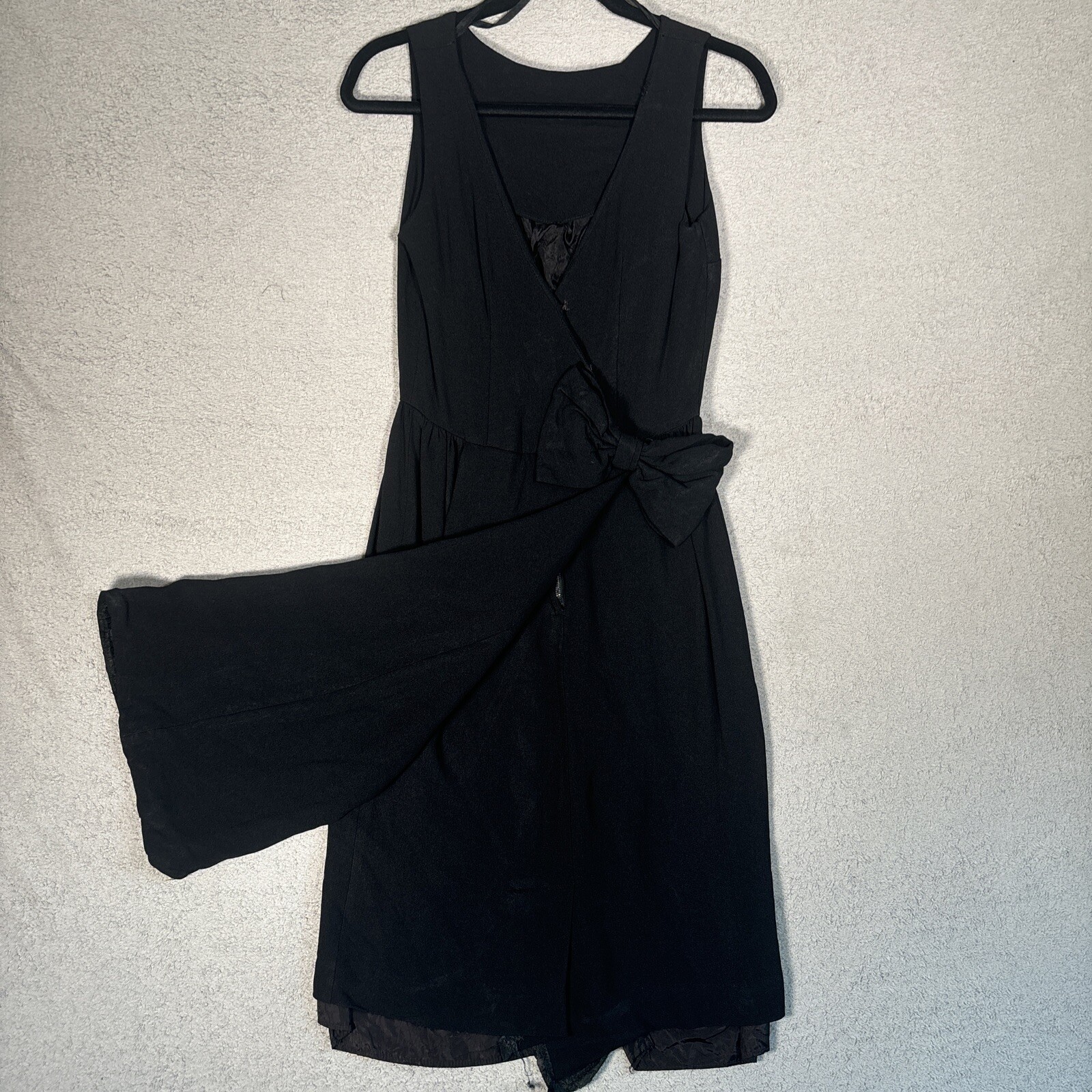 Vintage 1960’s Carol Craig Cocktail Dress Black Rear Bow Detail Taffeta