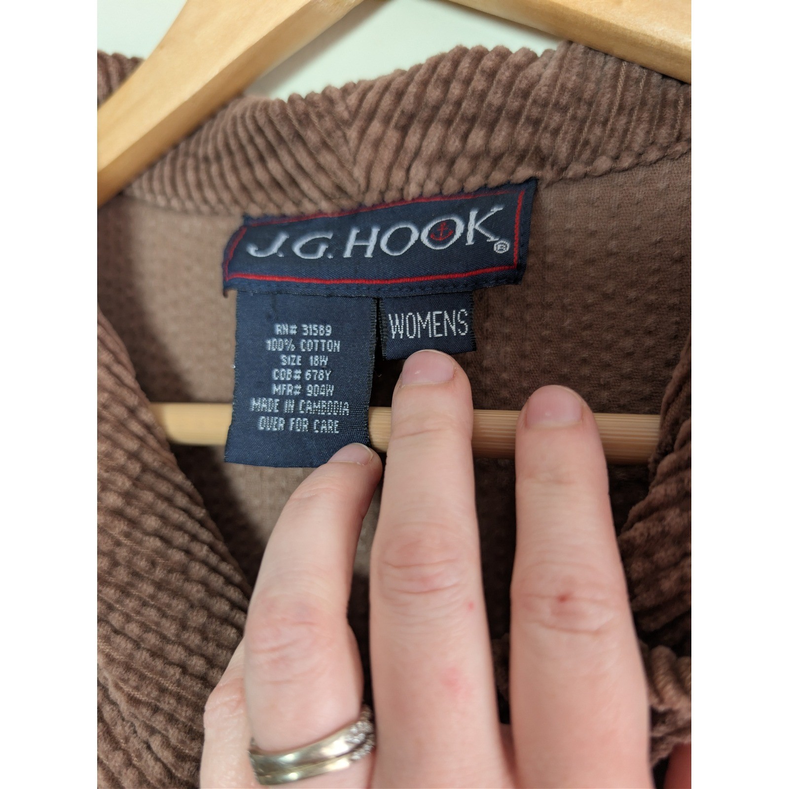 JG Hook Vintage Brown Corduroy Dress Womens 18W Long Sleeve Button Front Midi