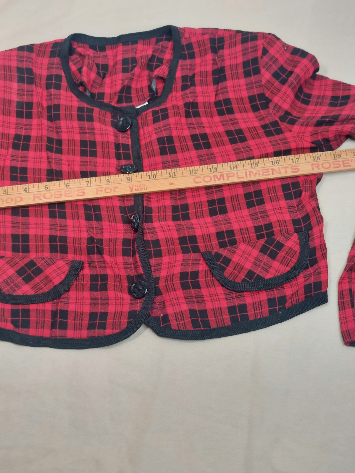 True Vintage 80s 90s Red Black Plaid Crop Top Long Shirt Grunge Y2K Academia