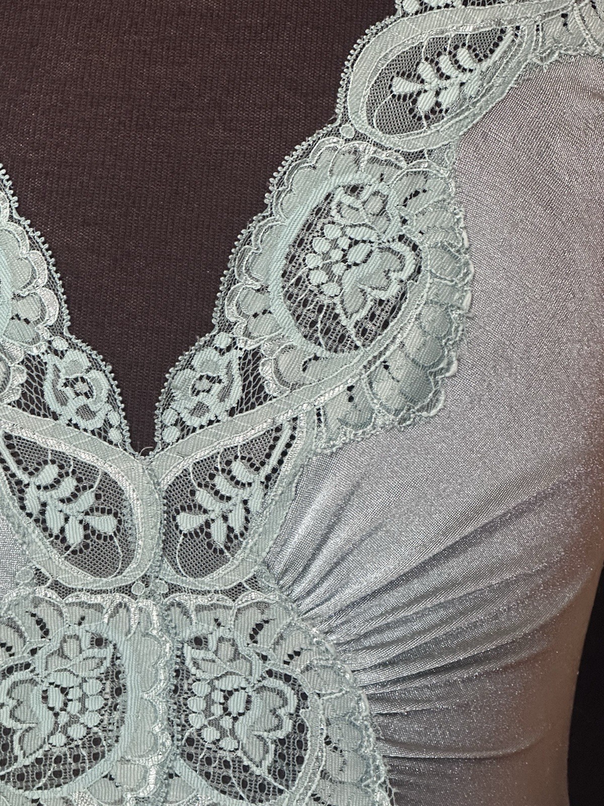 Vintage Olga 98280 Sage Green Full Sweep Nightgown Nylon Tricot Lace XL USA