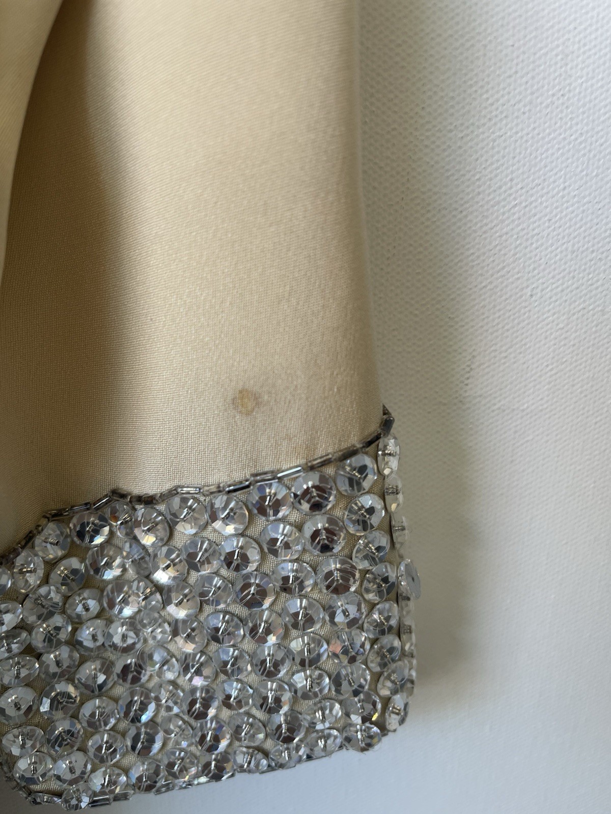 Vintage Pamela Dennis New York 100% Silk Beaded Jewel Collar Cocktail Dress Crea