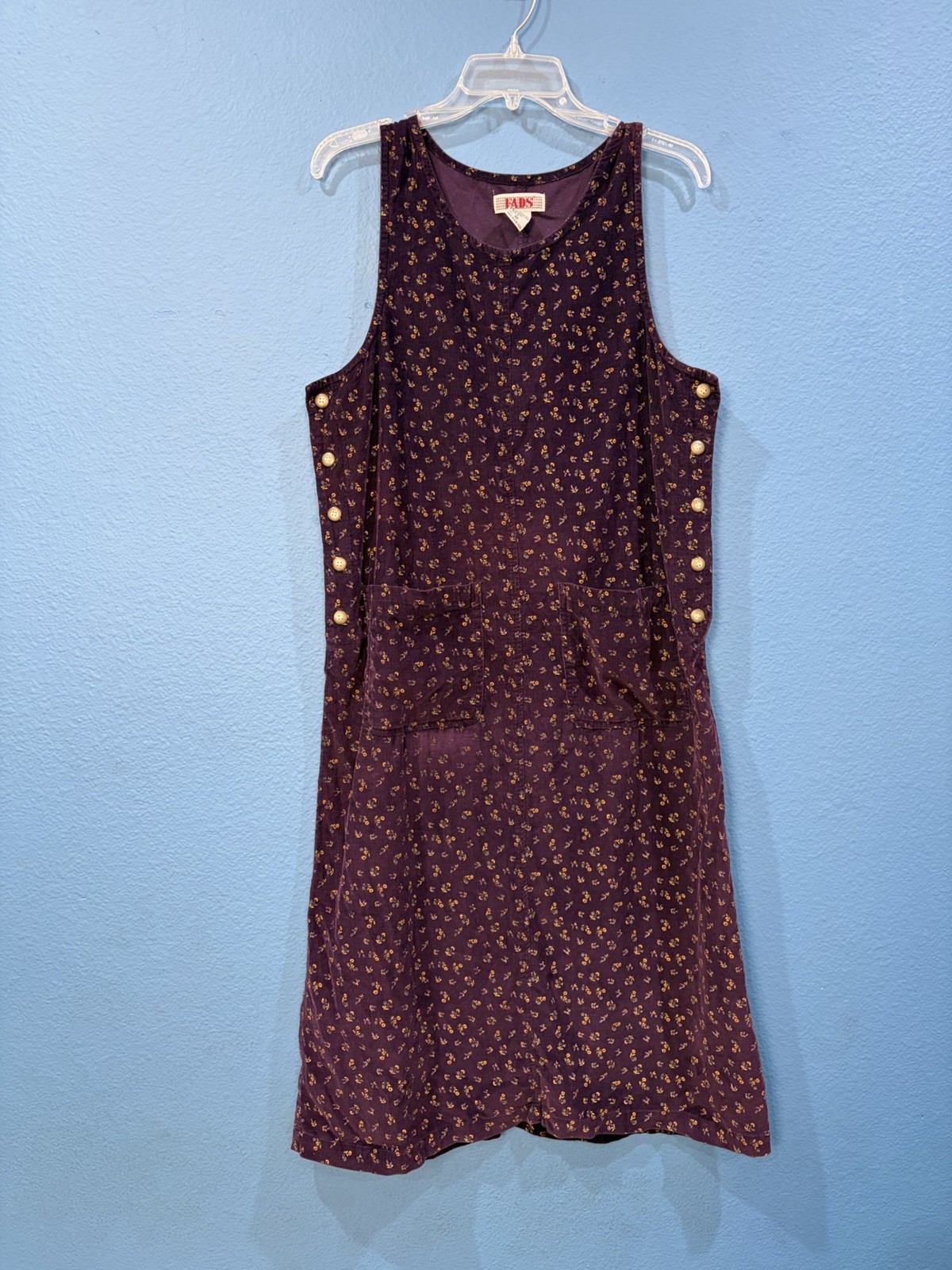 Vintage FADS Purple Floral Sleeveless Corduroy Romper Dress Pockets Women SZ 4P