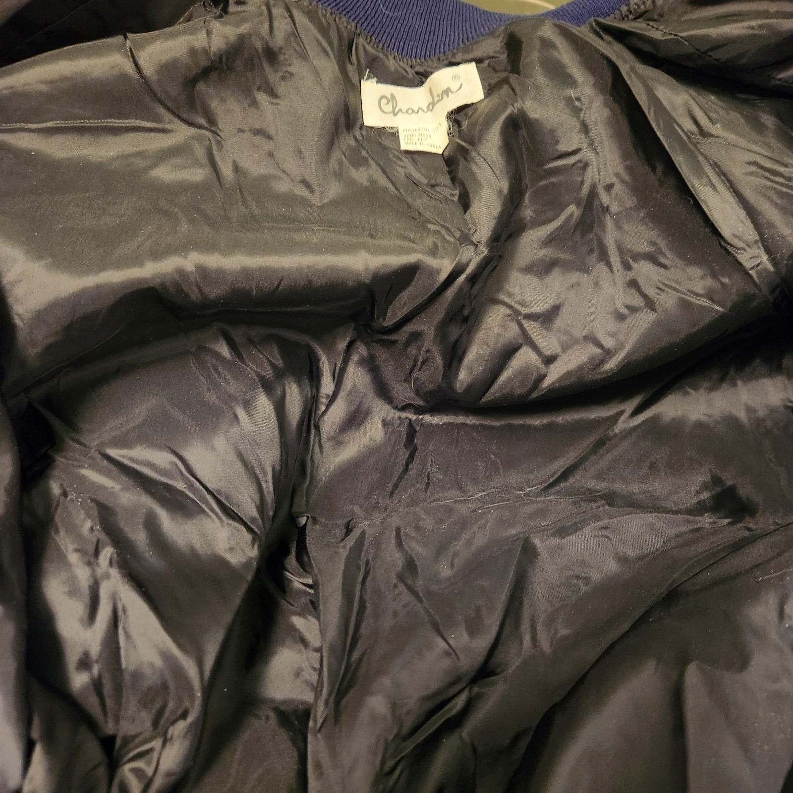Vintage 80s Chardin Satin Finish Bomber Jacket XL Oversized Geometric Korea