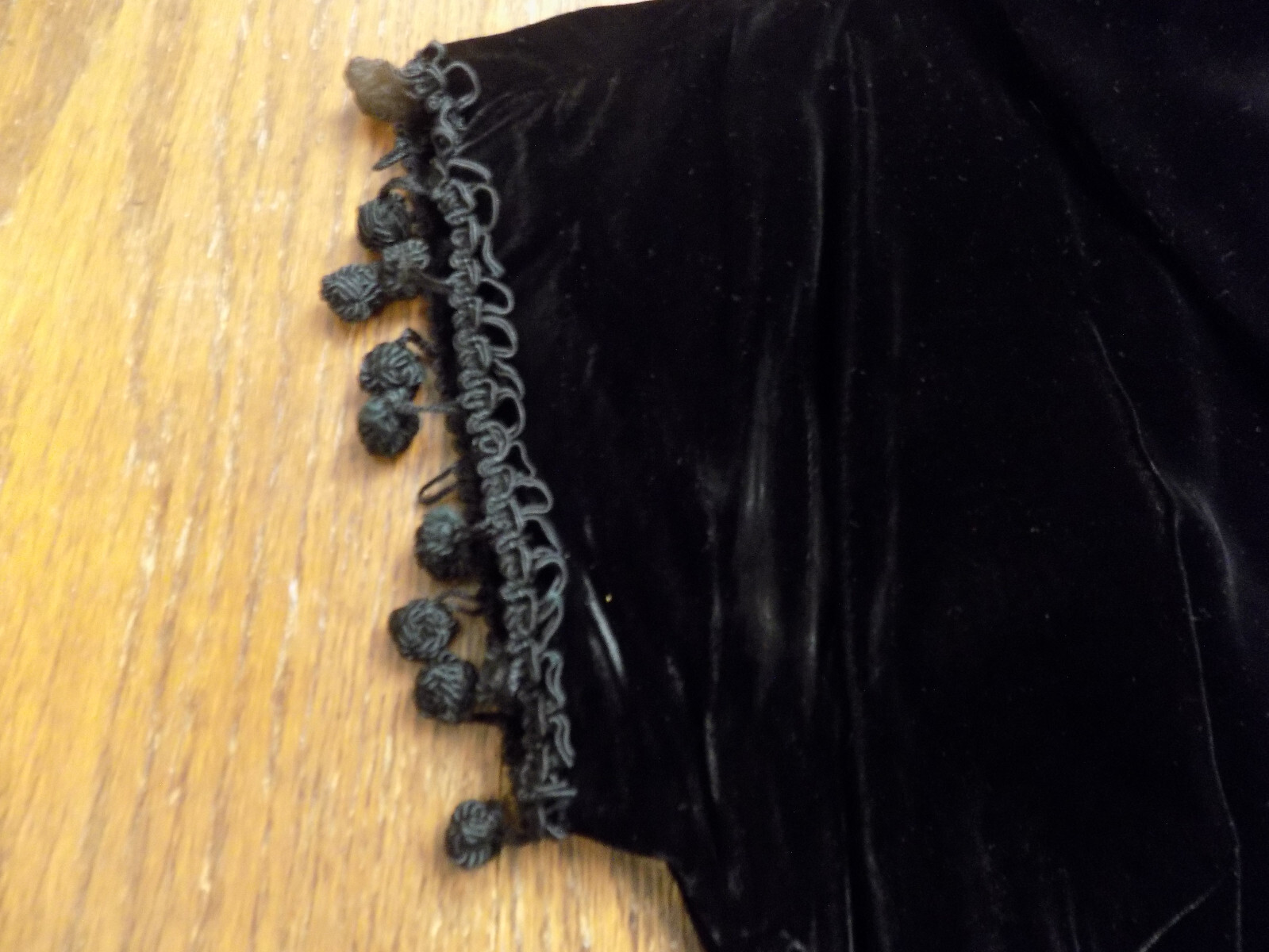 50s True Vtg Taffeta Dress Velvet V neck Tassel trim Cascade Skirt Crinoline XS