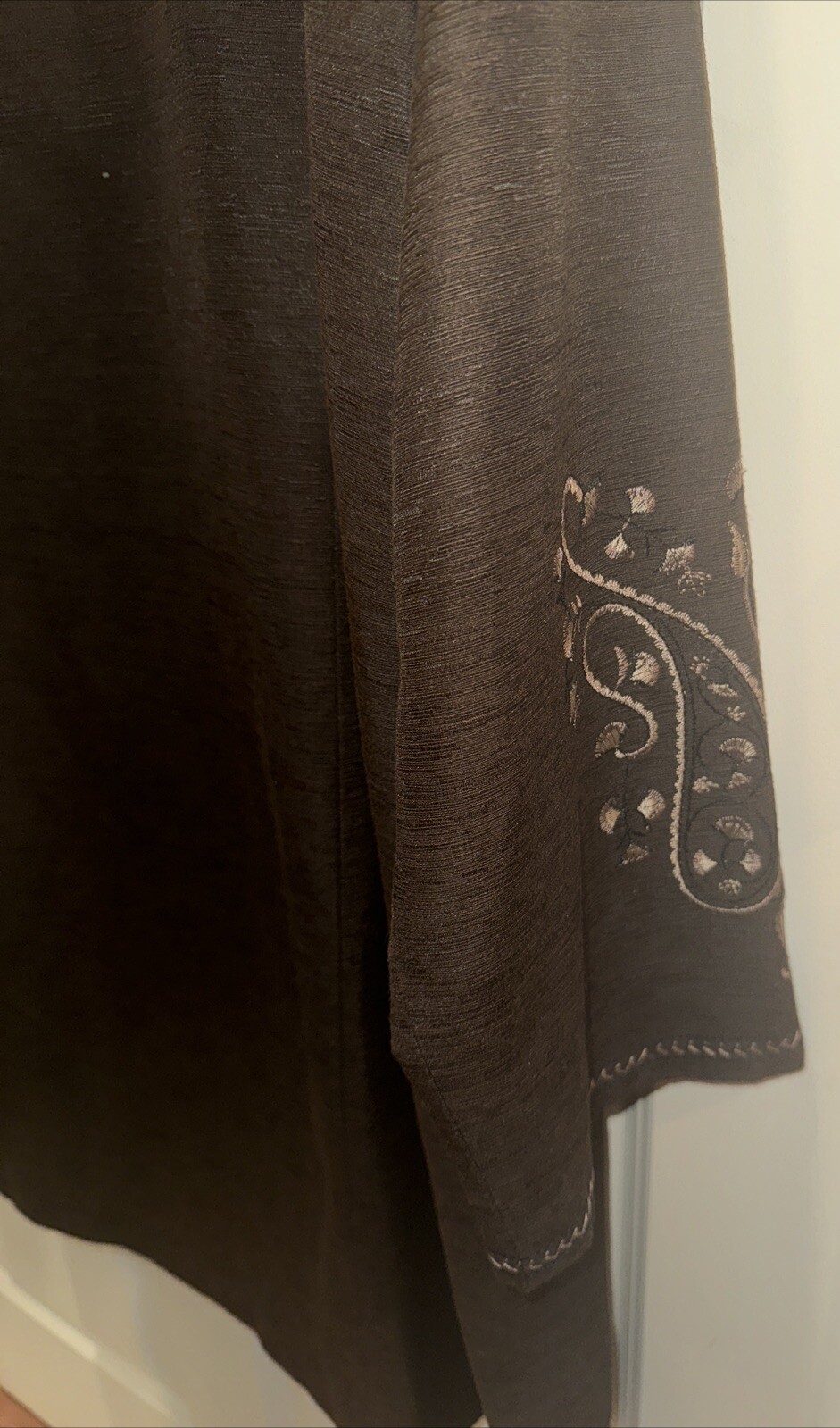 Silk Land Women’s 1X Silk/Rayon Embroidered/Beaded Brown Button Long Jacket Top