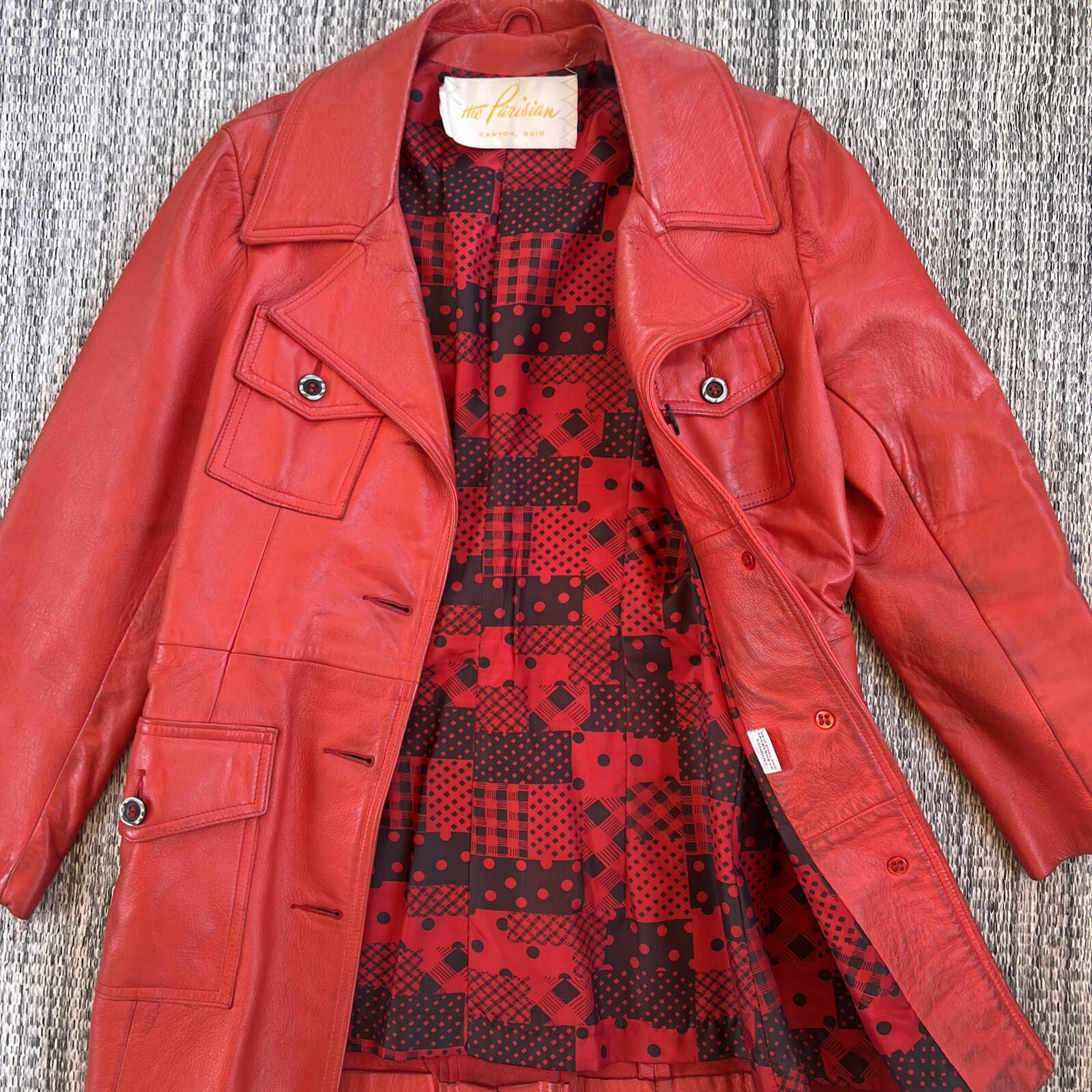 70’s Red Orange Leather Belted MOD jacket By The Parisian New England Sportswea