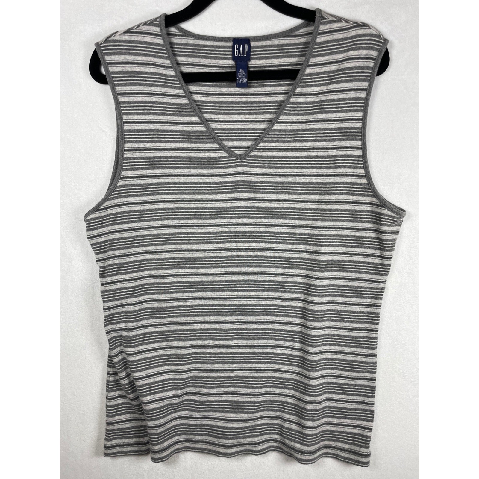 vintage 90s striped gap v-neck boyfriend tank top XL 100% cotton grunge skater