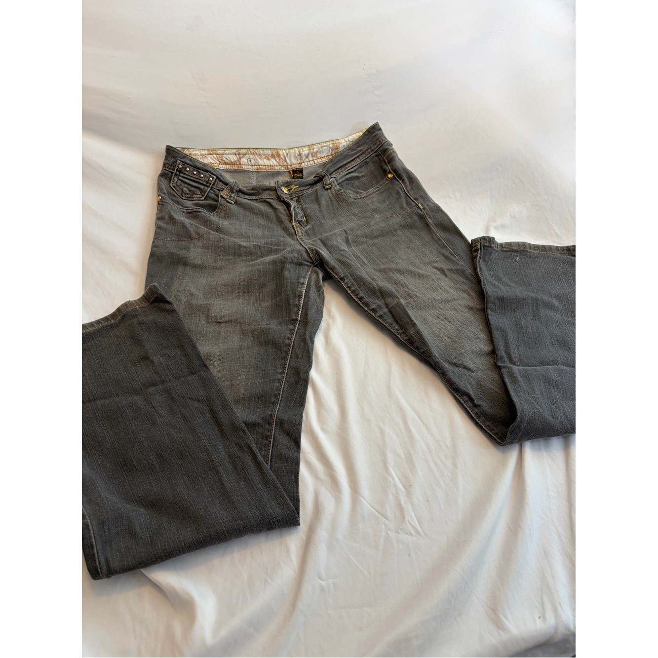Vintage G-Unit Gray Jeans – Mustard Yellow Contrast Stitching Size 8
