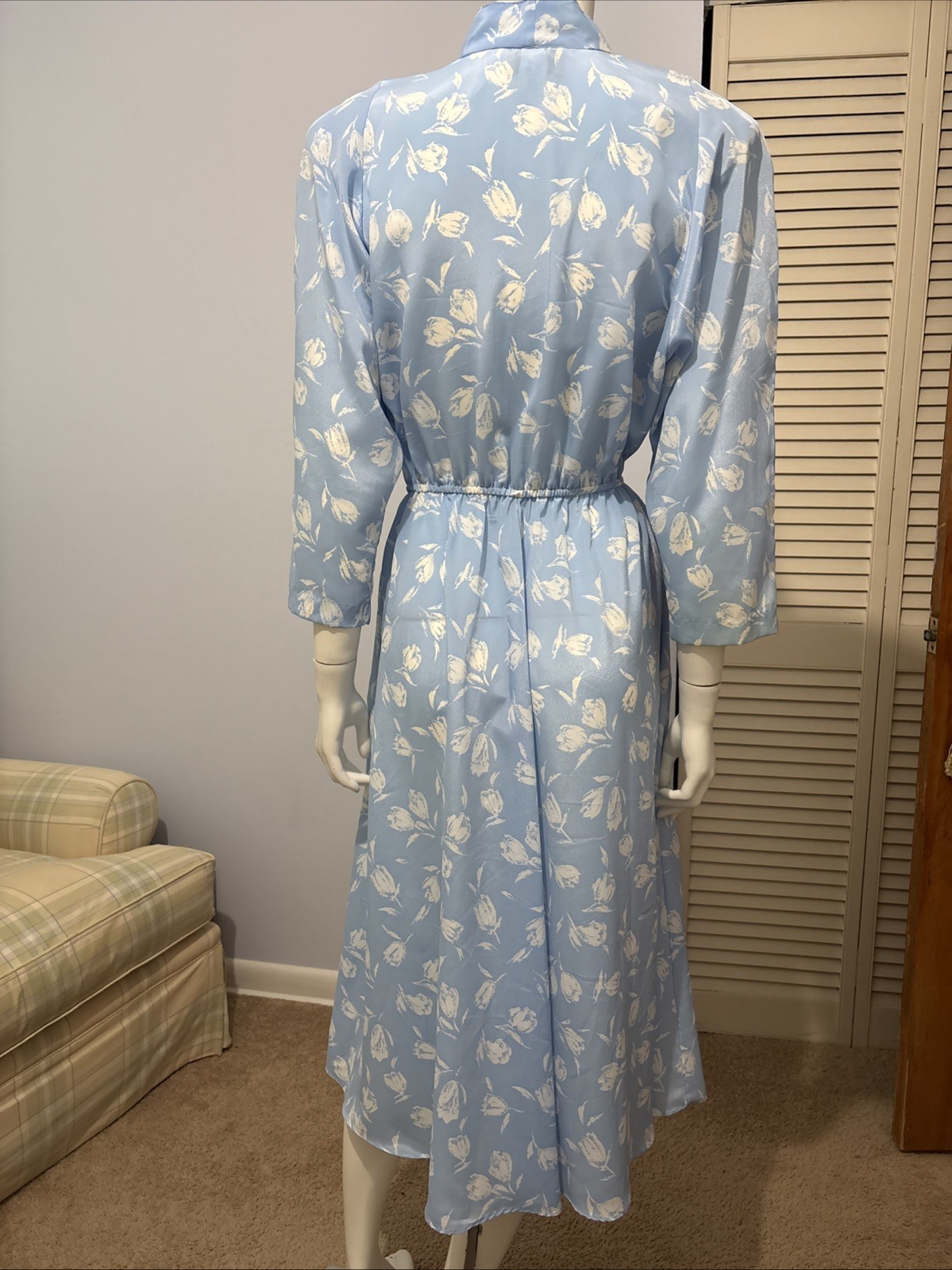 Vintage Pellini by Von Bramlett Blue White floral dress Buttons Pockets Sz M