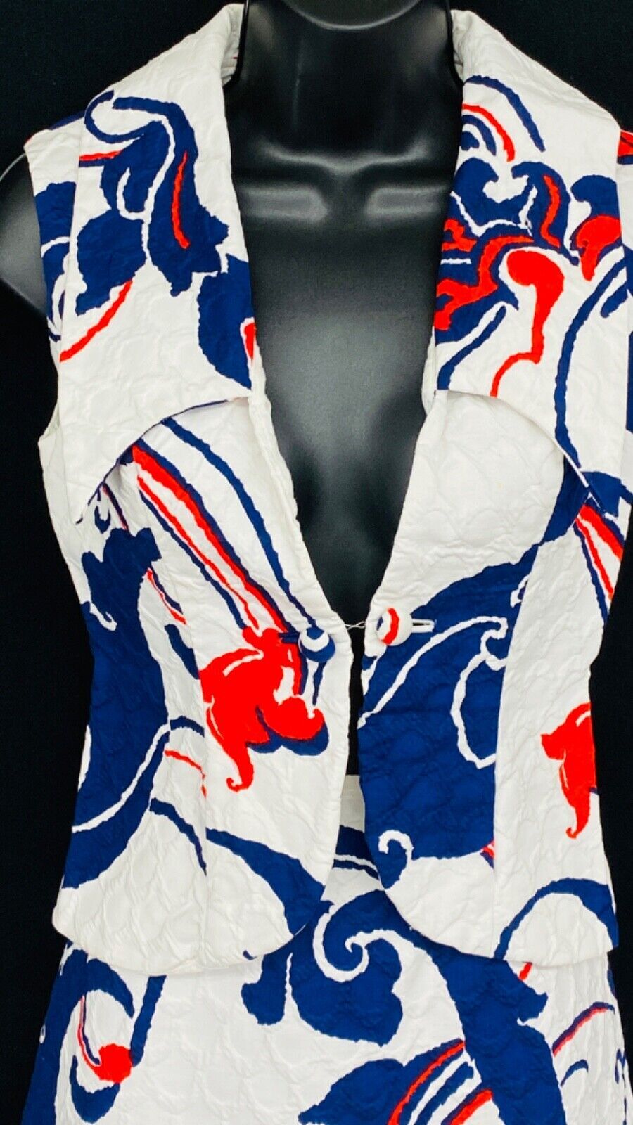 Vintage 1970s white mini skirt vest top dress suit outfit set, red blue XS