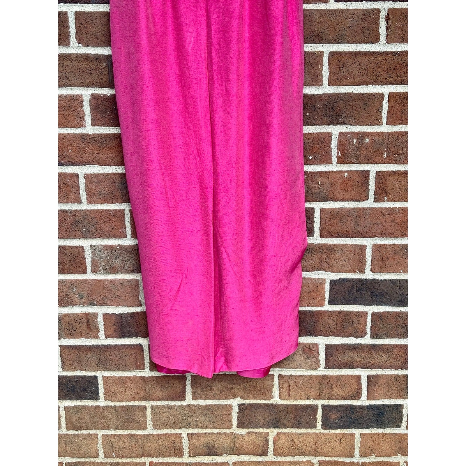 Vintage 1990s Watters Hot Pink Evening Gown Braided Neckline Midi Dress AS IS