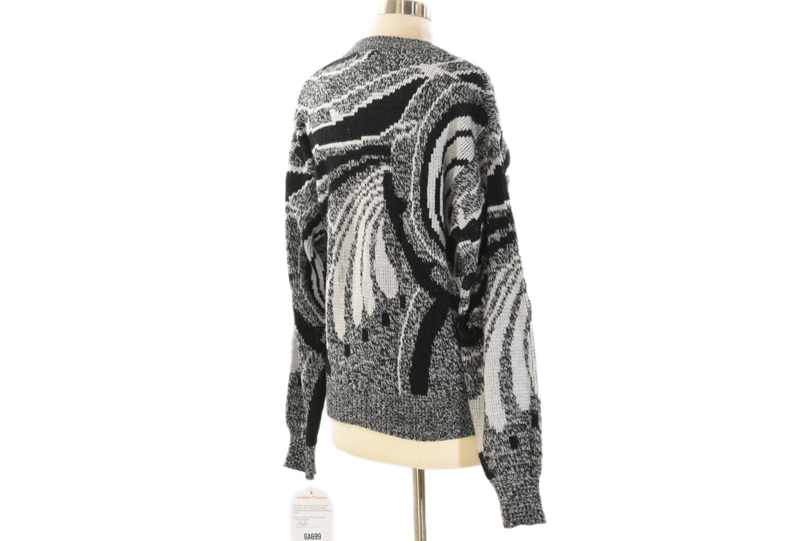 80s Vintage Art Deco Sweater Womens L Relaxed Fit Black White Heather Gray