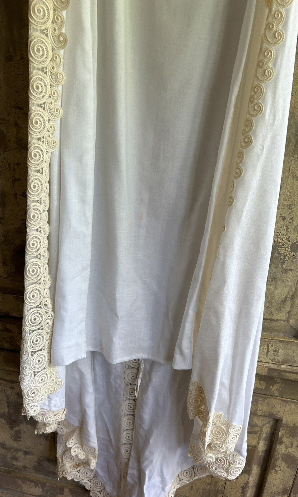 Vtg Edythe Vincent For Alfred Angelo Wedding Dress 1960s White Linen Ivory Lace