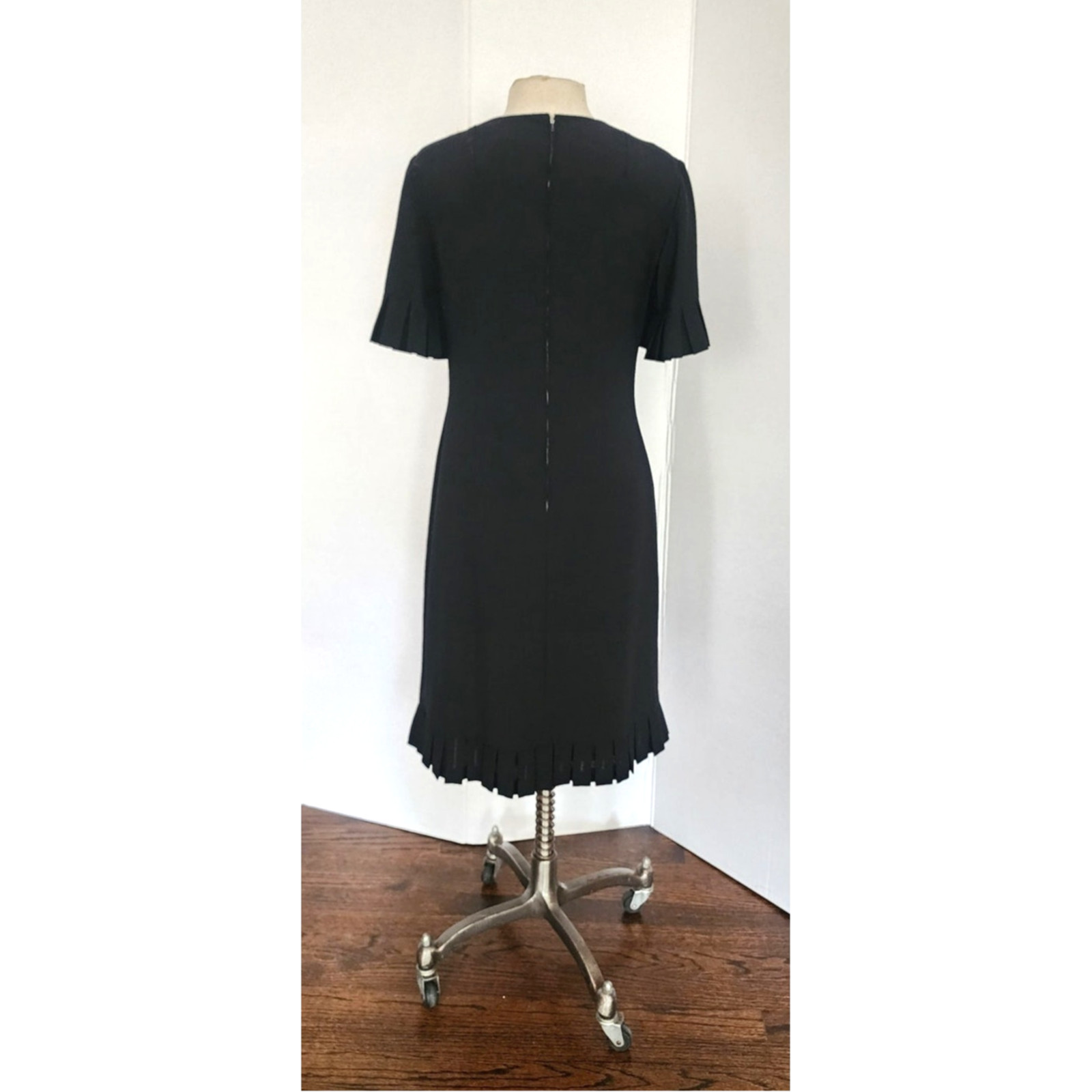 VTG 60s Sorelle Fontana Dress Black Rayon Crepe Pleated Fringe Italian Designer