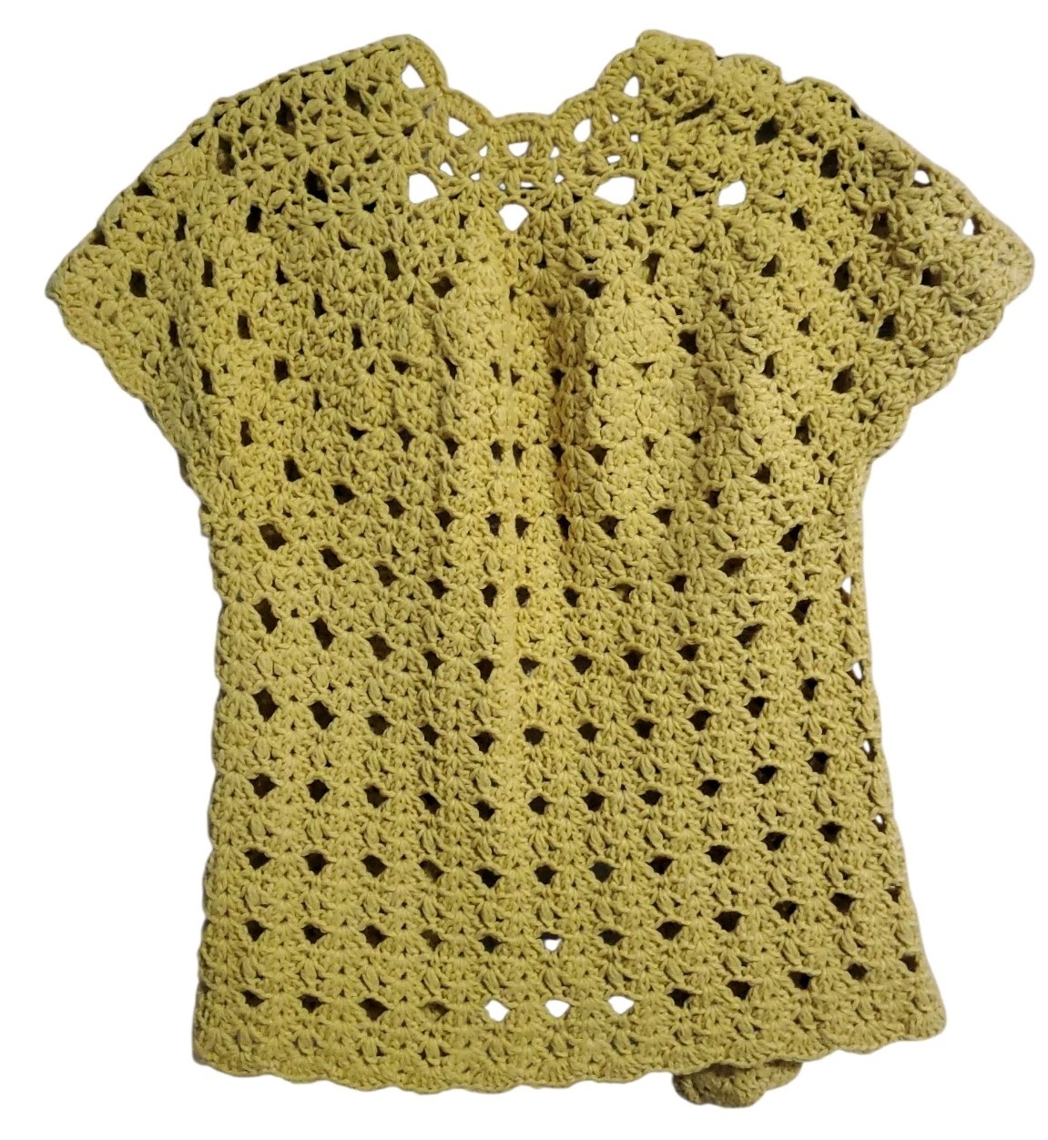Vintage Crochet Sweater S/M Golden Yellow Handmade Open Front Short Sleeve